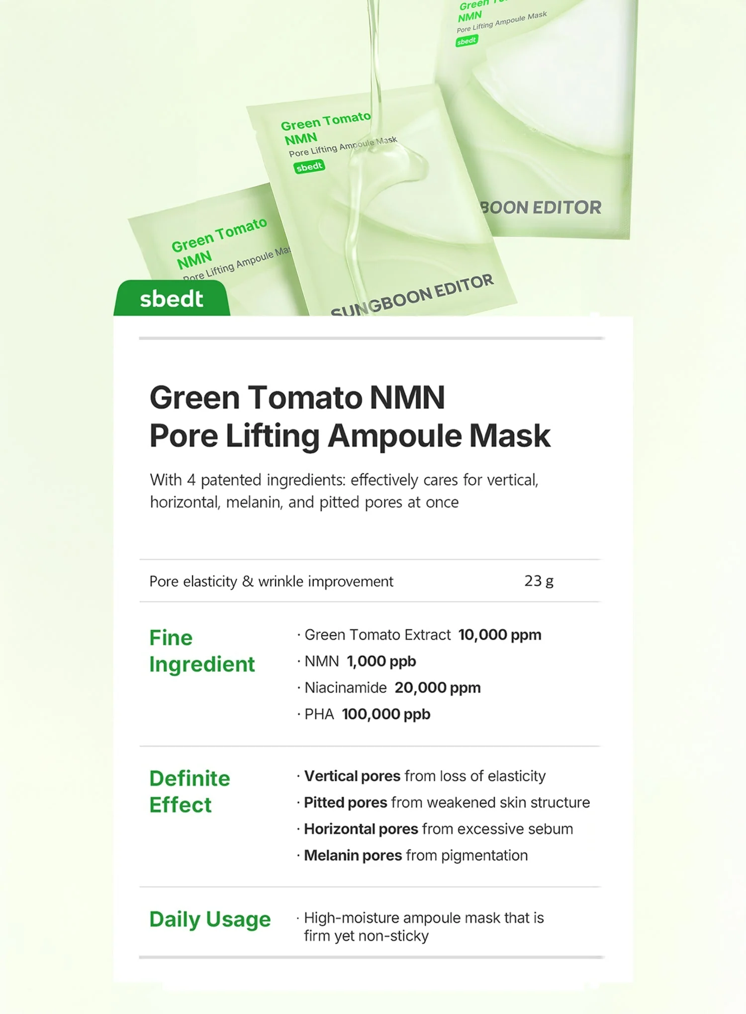 Green Tomato NMN Pore Minimizing Ampoule Mask (1ea, 23g) - Image 8
