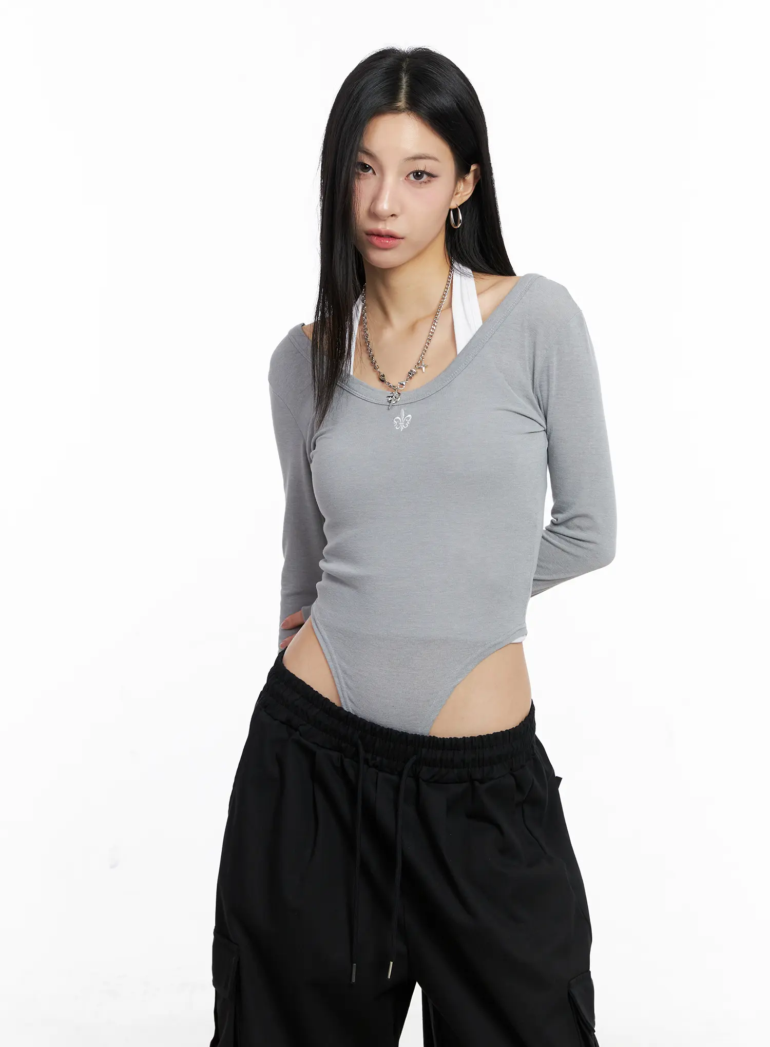 Grey Long Sleeve Bodysuit CC1109 - Image 2