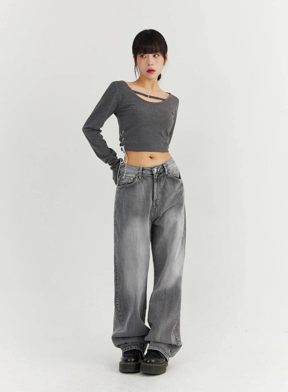 Grey Washed Wide Leg Jeans CO323 - Image 10