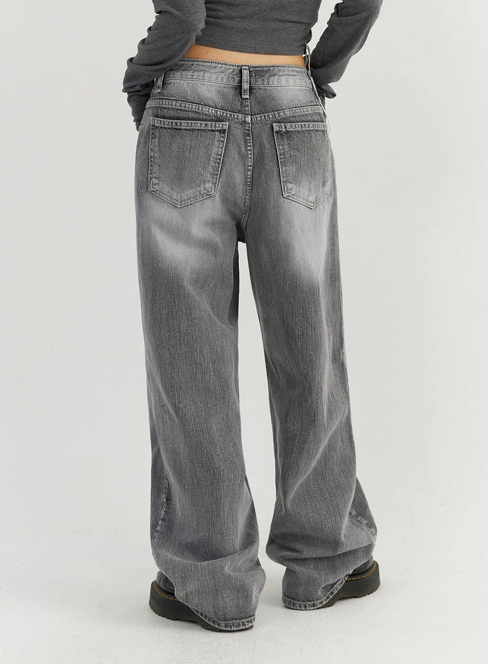 Grey Washed Wide Leg Jeans CO323 - Image 5