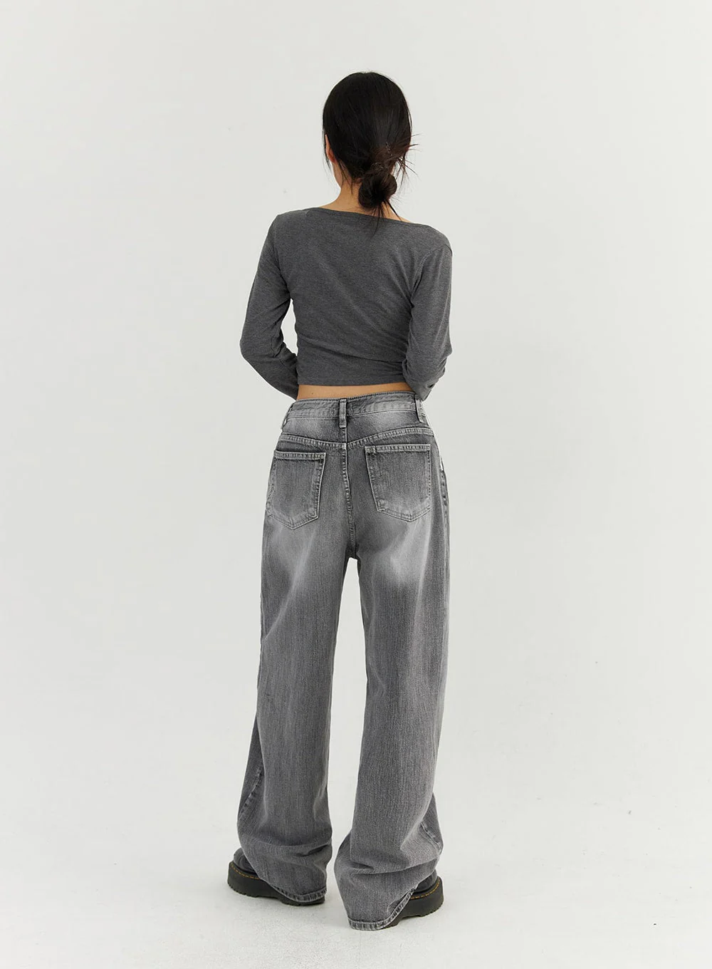 Grey Washed Wide Leg Jeans CO323 - Image 9