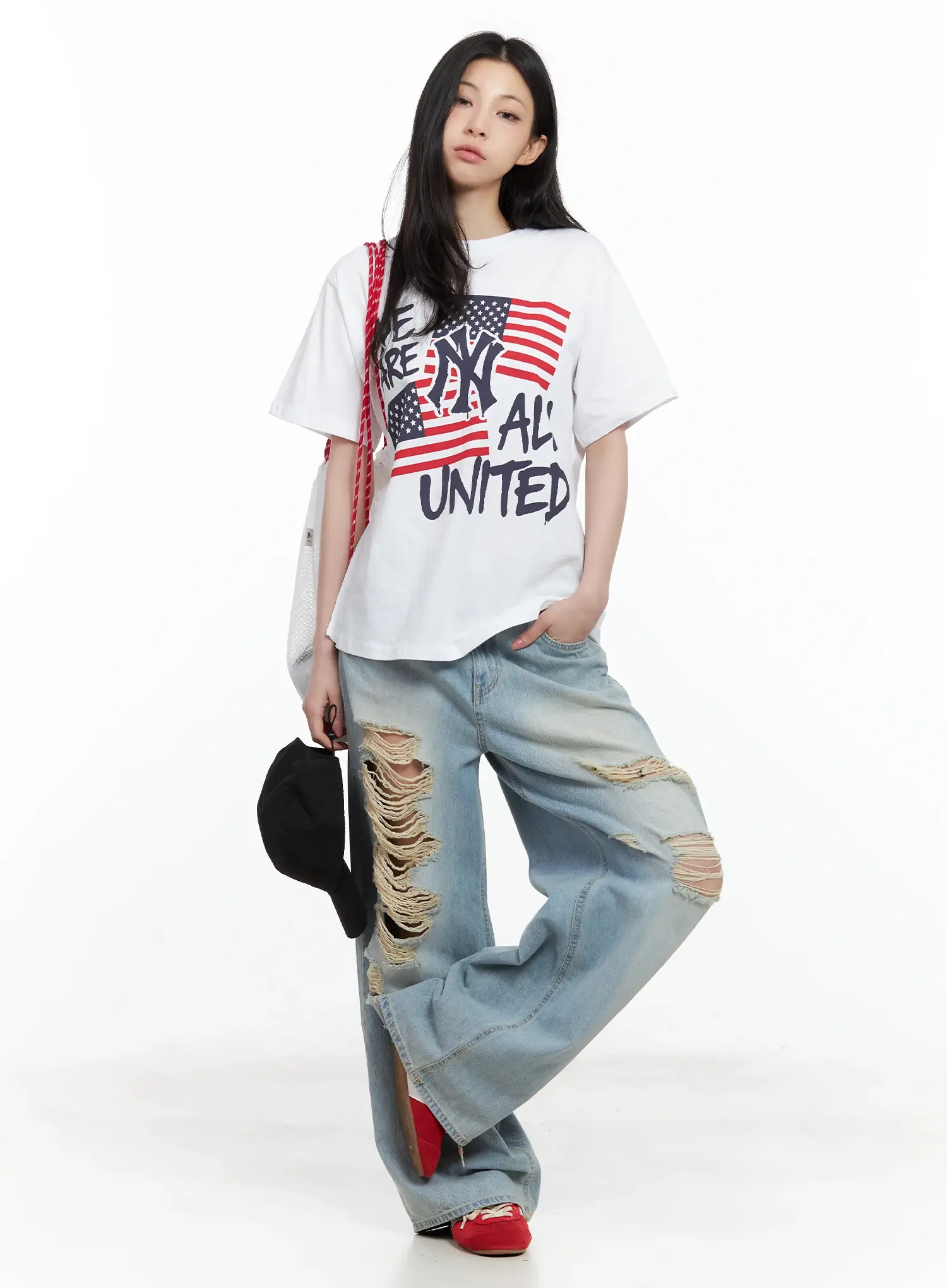 Gyuri Dirty-Wash Distressed Wide Jeans CU530 - Image 2