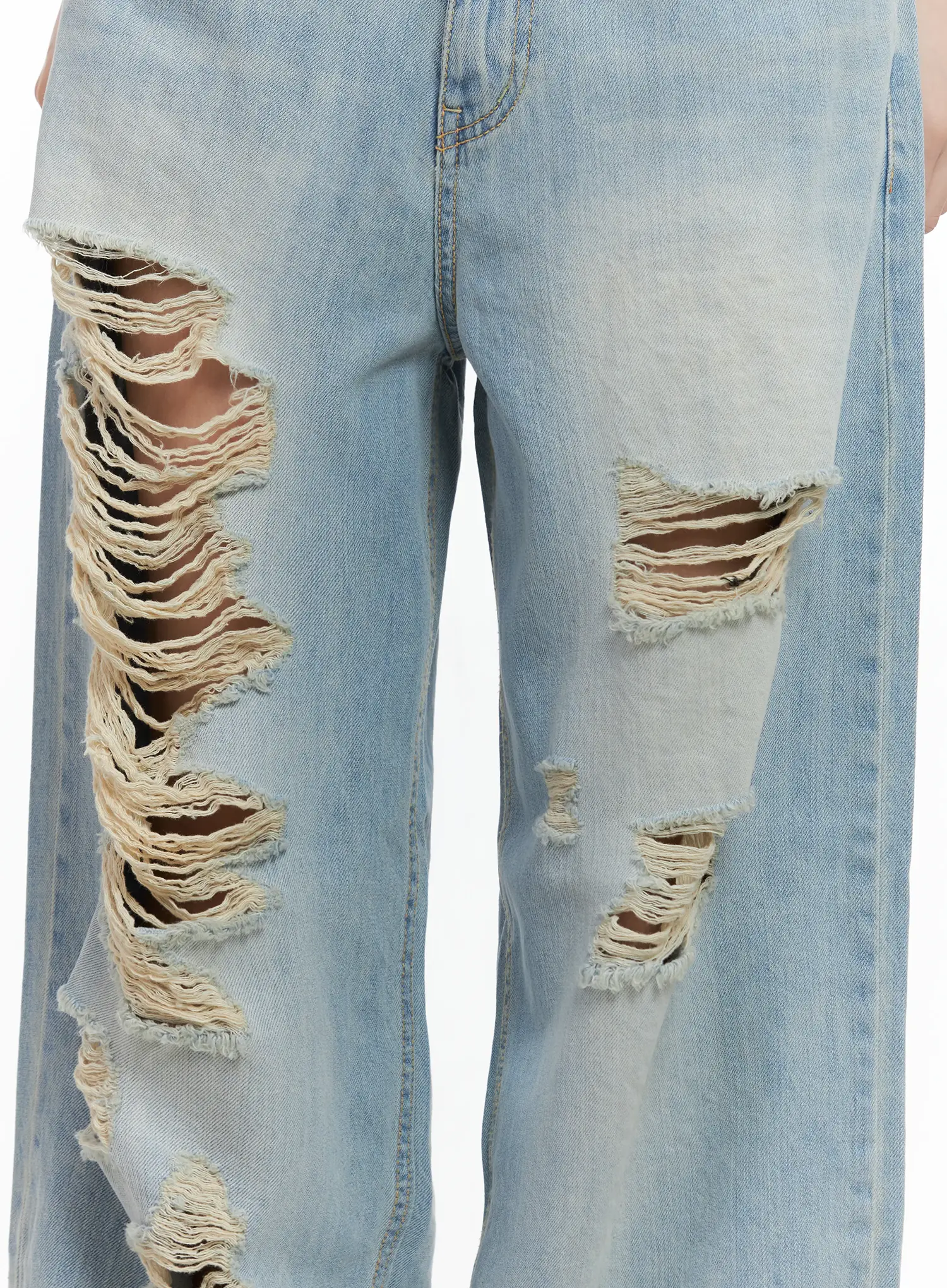 Gyuri Dirty-Wash Distressed Wide Jeans CU530 - Image 4