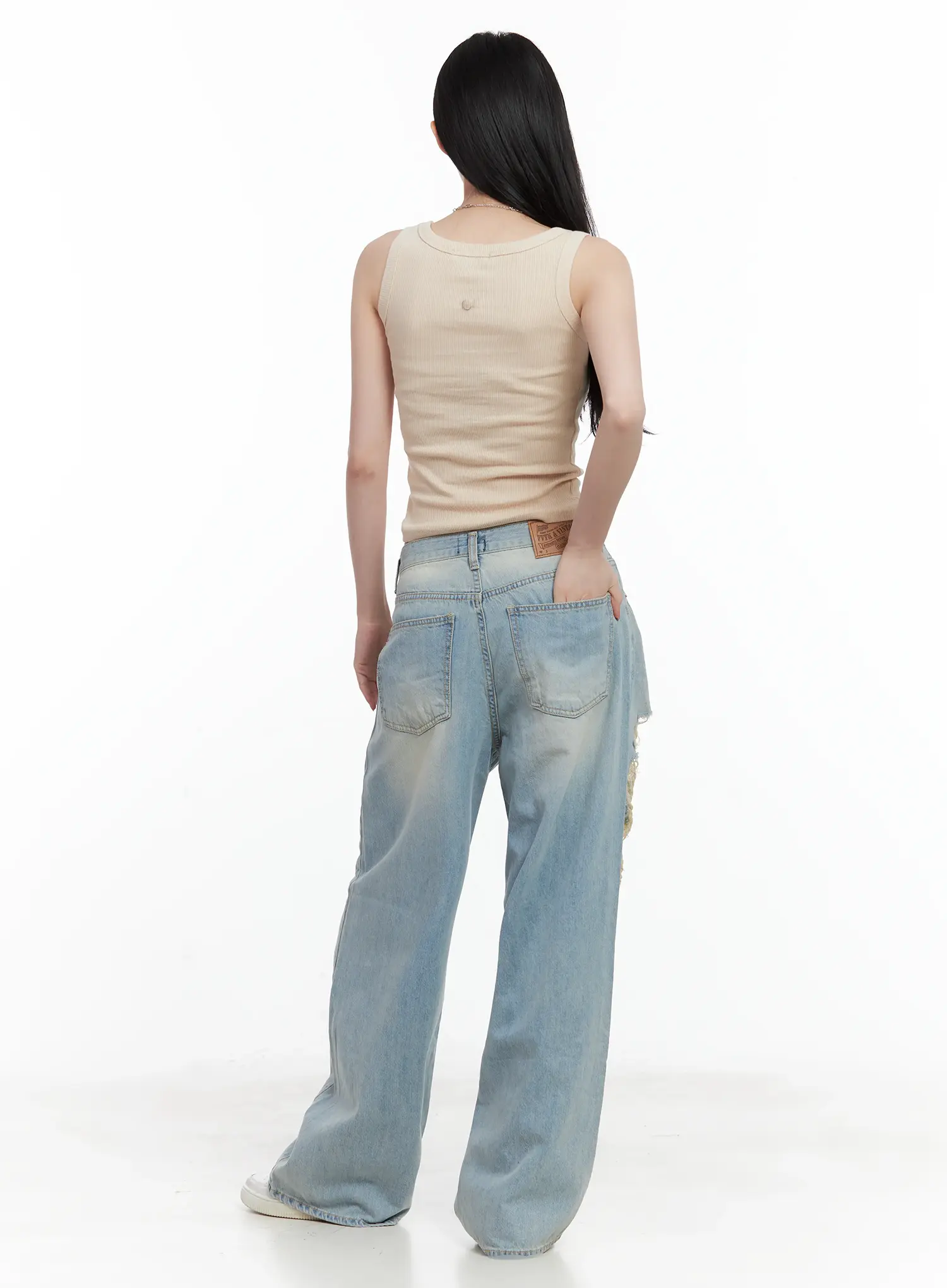 Gyuri Dirty-Wash Distressed Wide Jeans CU530 - Image 8