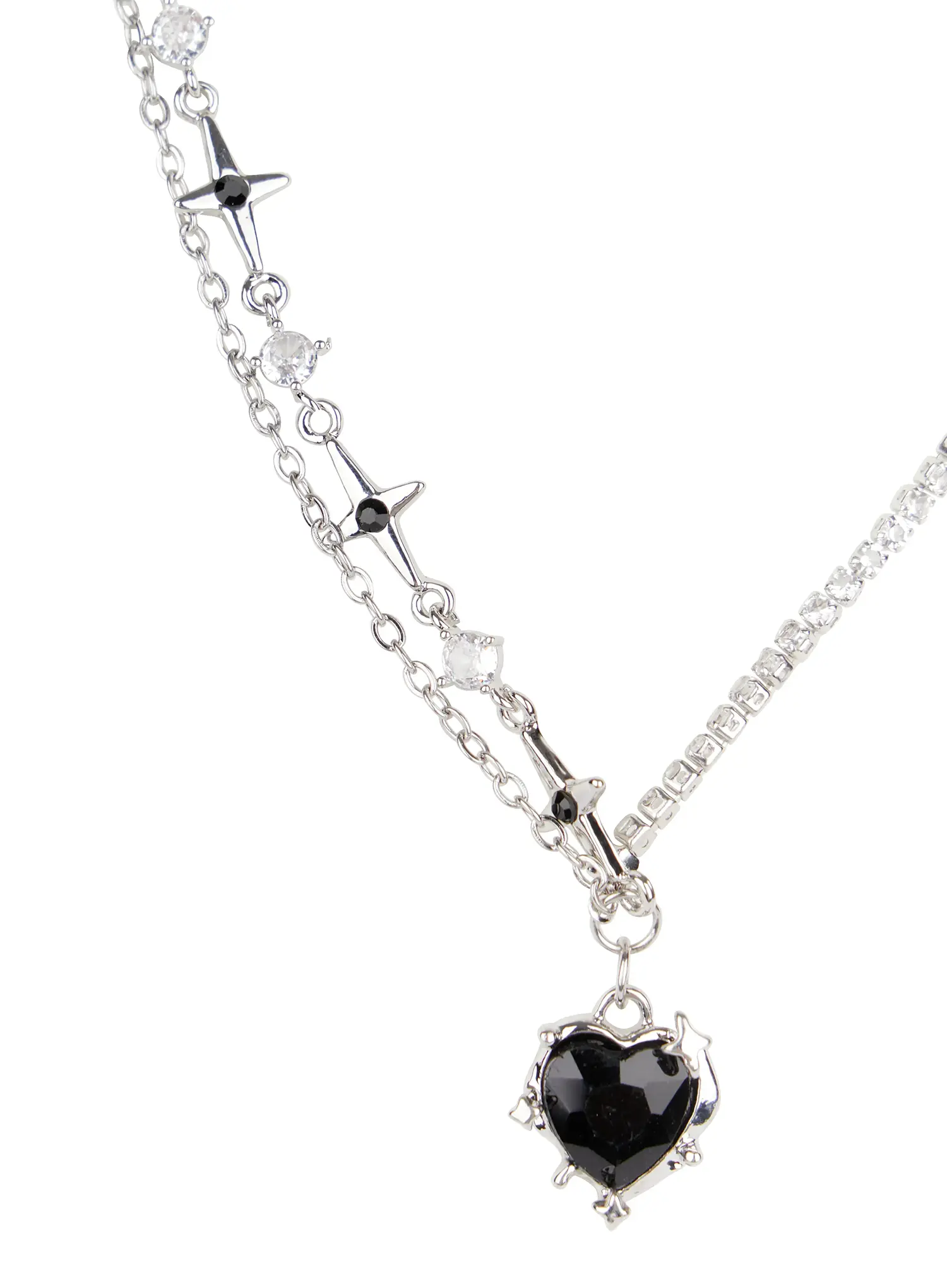 Half and Half Black Heart Necklace CO503 - Image 5