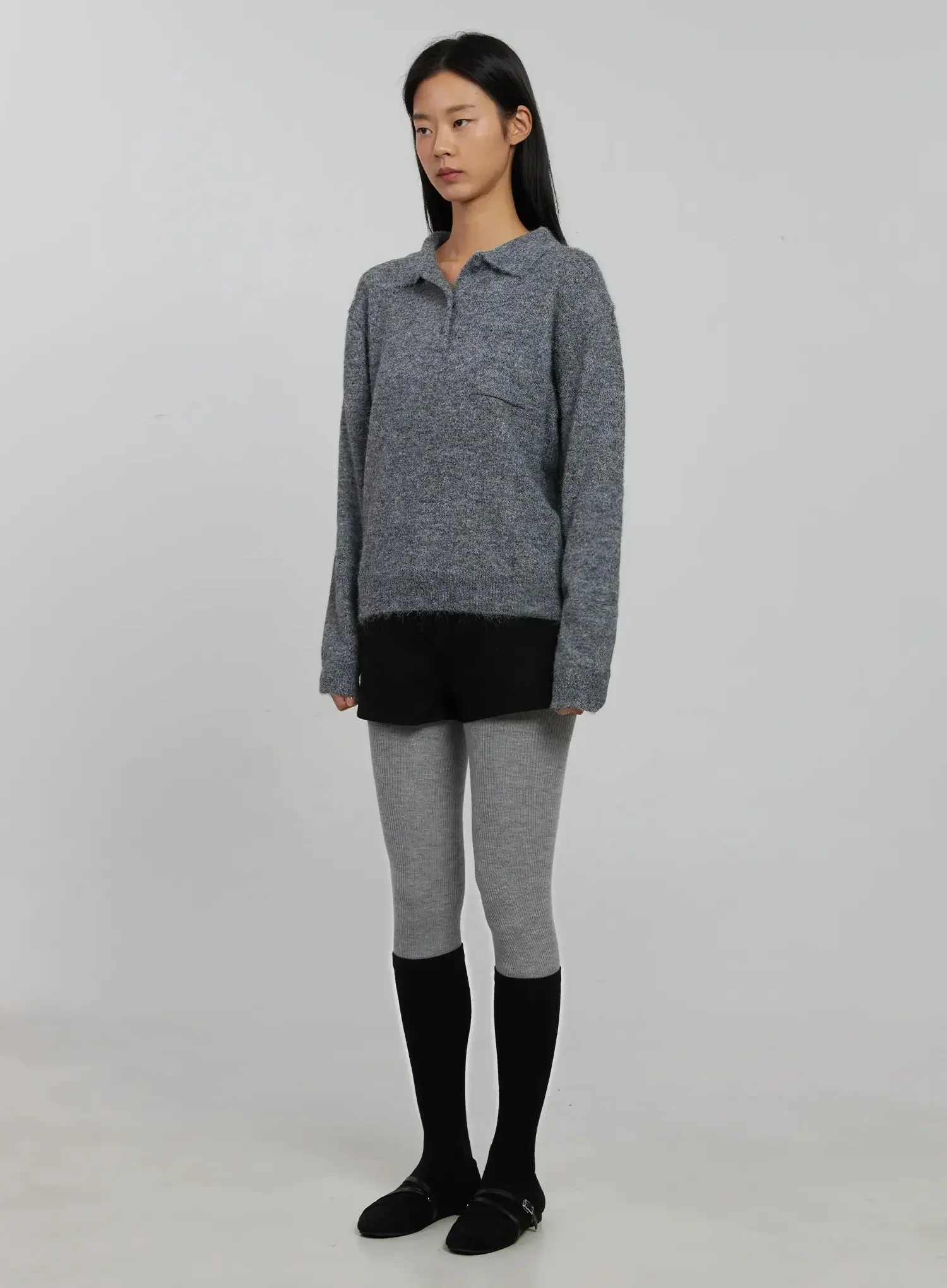 Half Button Collar Sweater IJ509 - Image 9
