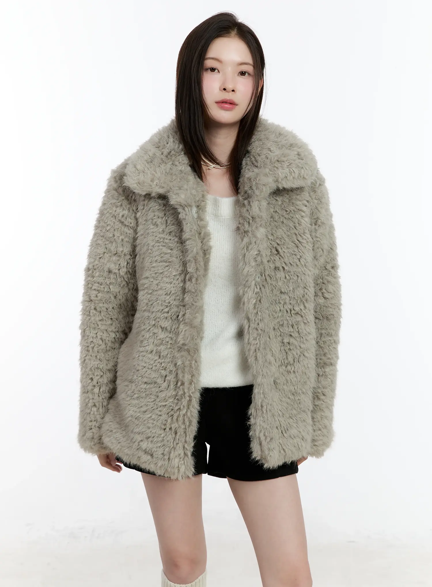 Half-Length Snap Button Faux Fur Jacket ID510 - Image 11