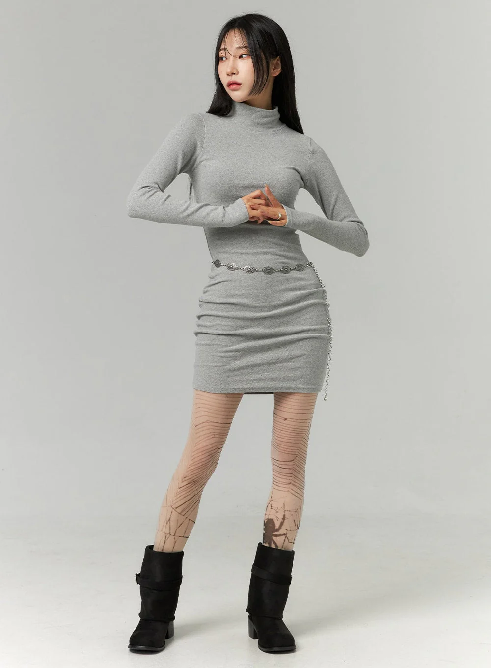 Half Turtle Neck Mini Dress CN321 - Image 2