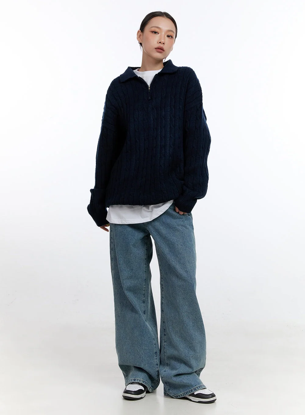 Half-Zip Cable Knit Sweater CO431 - Image 2