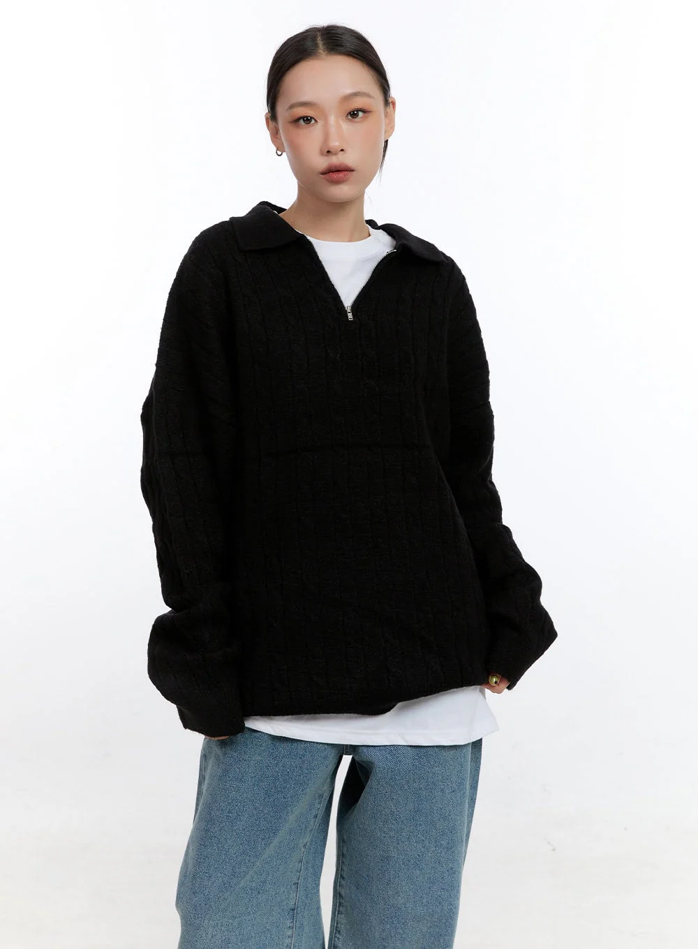 Half-Zip Cable Knit Sweater CO431 - Image 8