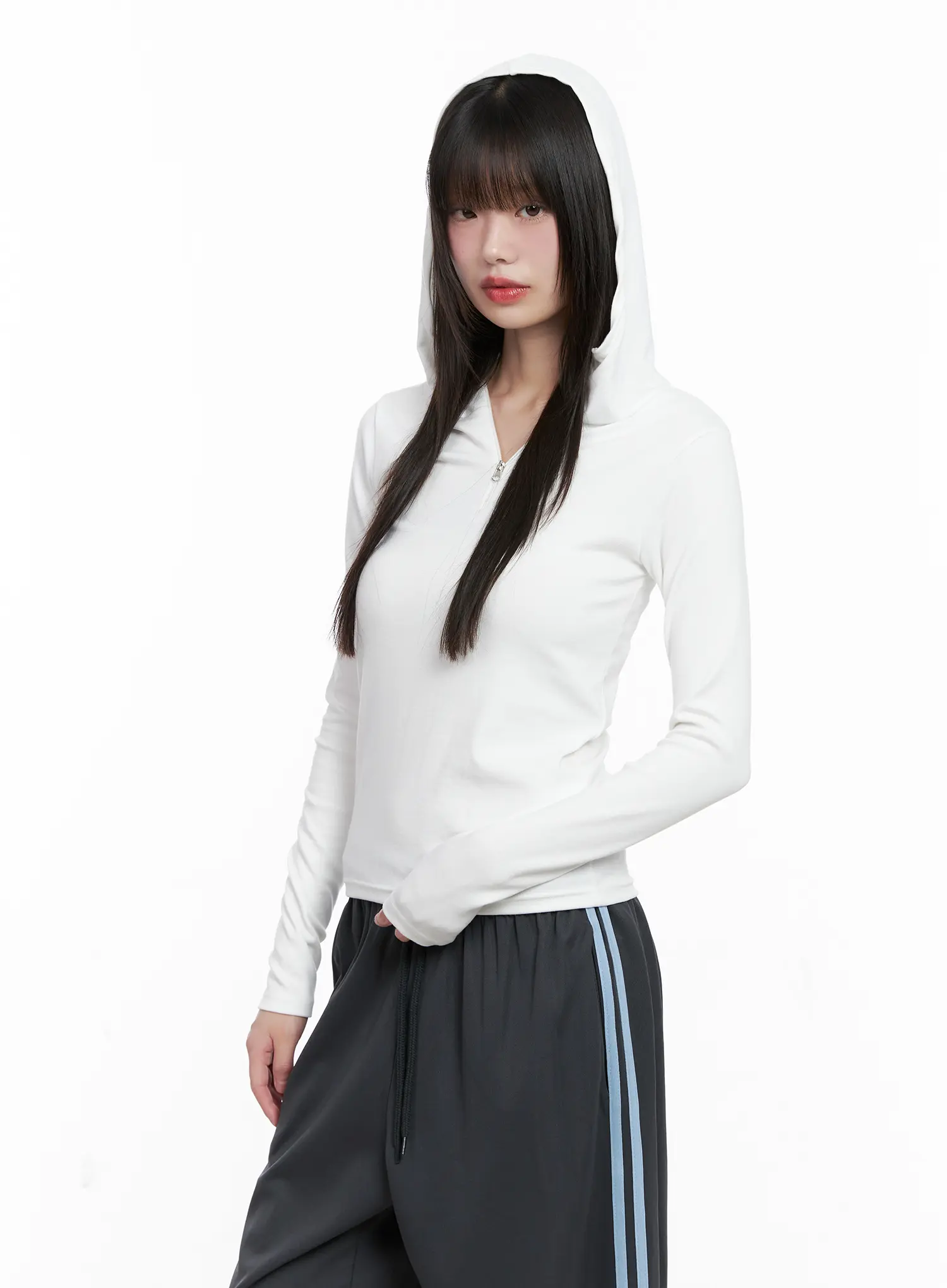 Half-Zip Hoodie Long Sleeve Top CG519 - Image 2