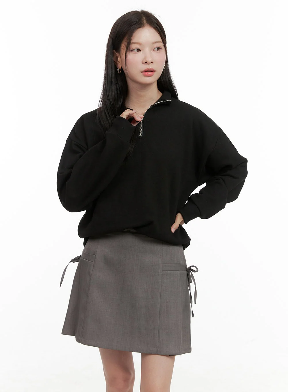 Half Zip-Up Solid Sweatshirt OG416 - Image 5