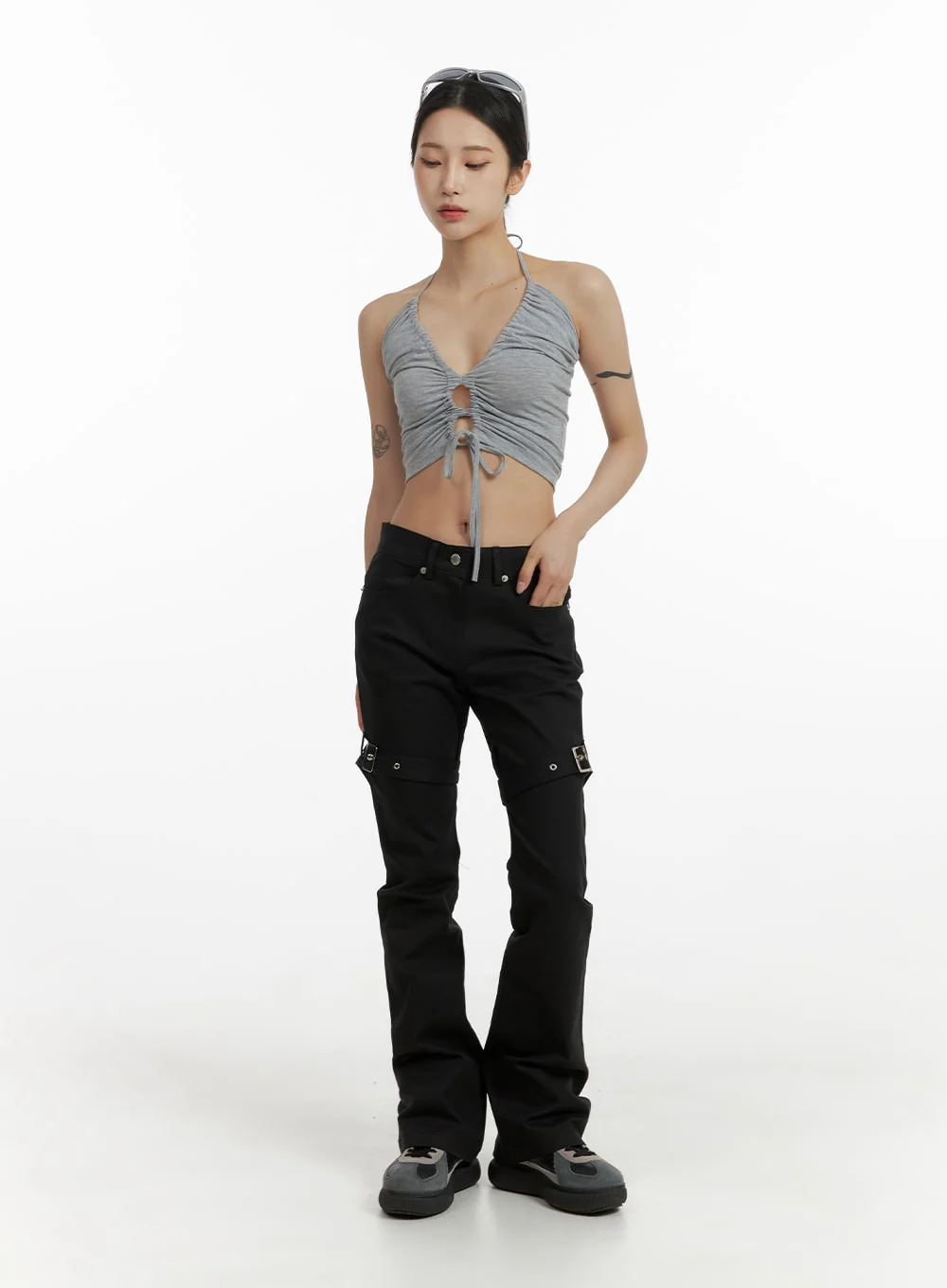 Halter Neck Shirred Crop Tank Top CF429 - Image 2