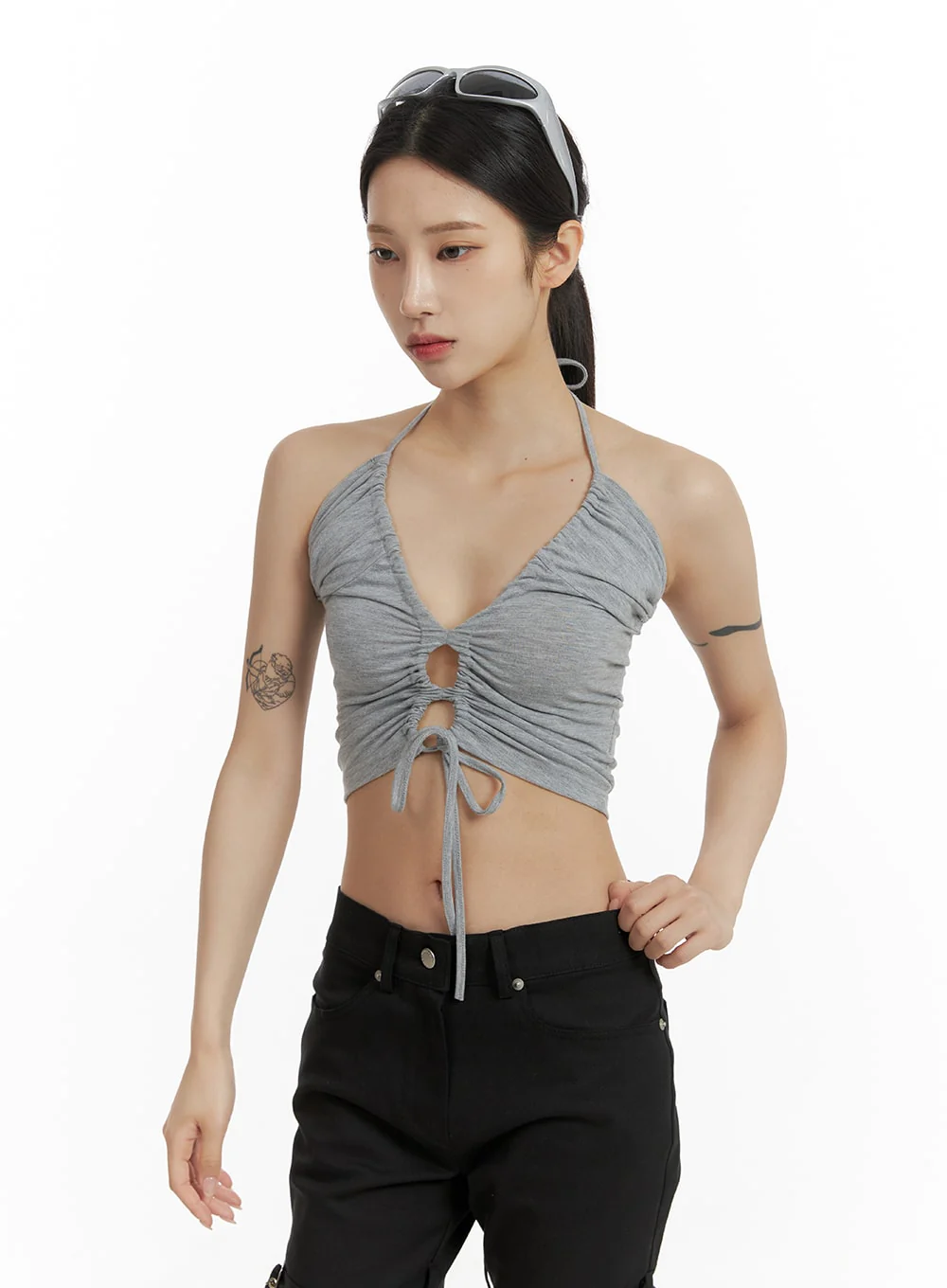 Halter Neck Shirred Crop Tank Top CF429 - Image 3