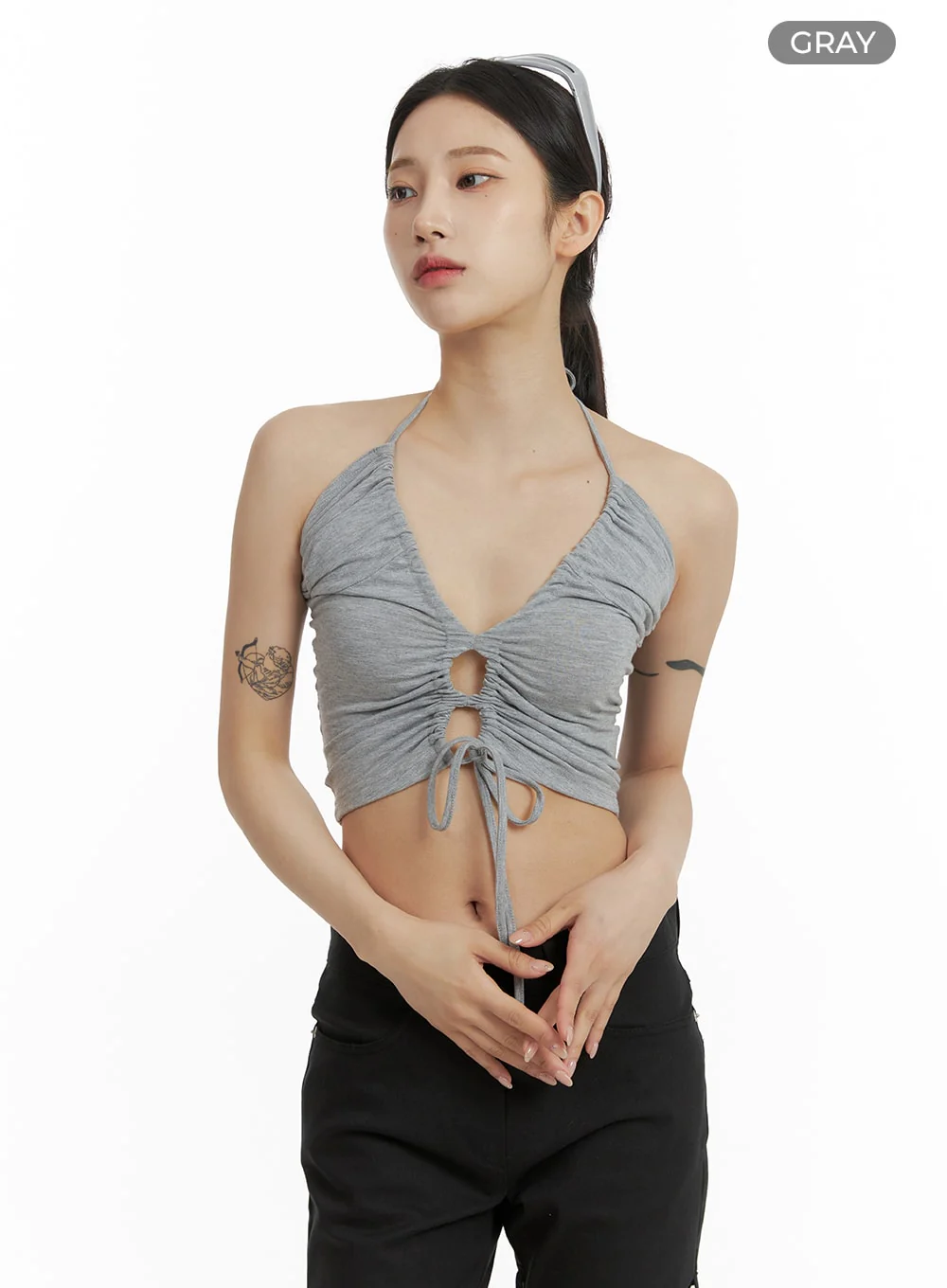 Halter Neck Shirred Crop Tank Top CF429 - Image 6