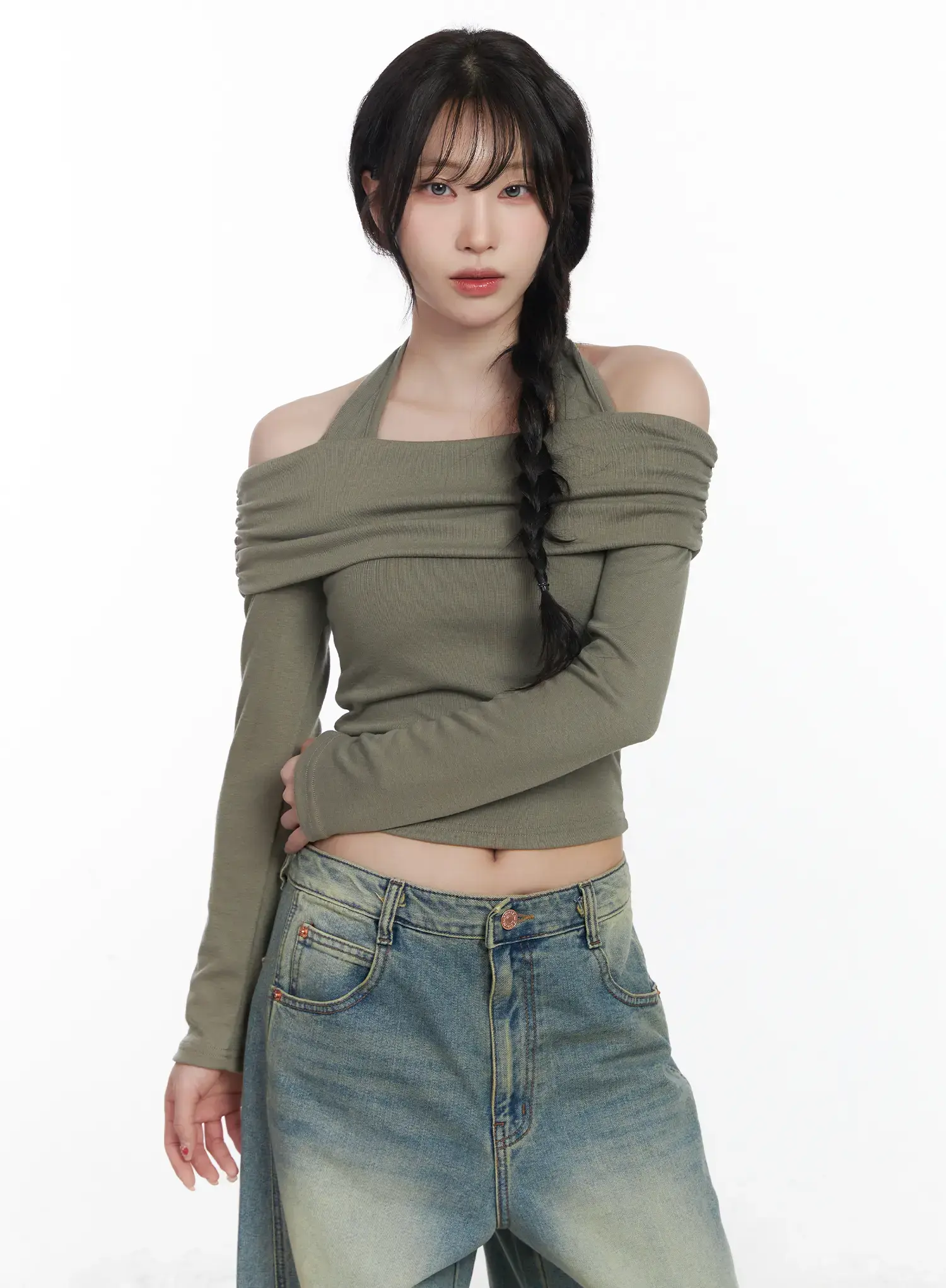 Halter Shirred Off-Shoulder Top CJ526 - Image 10