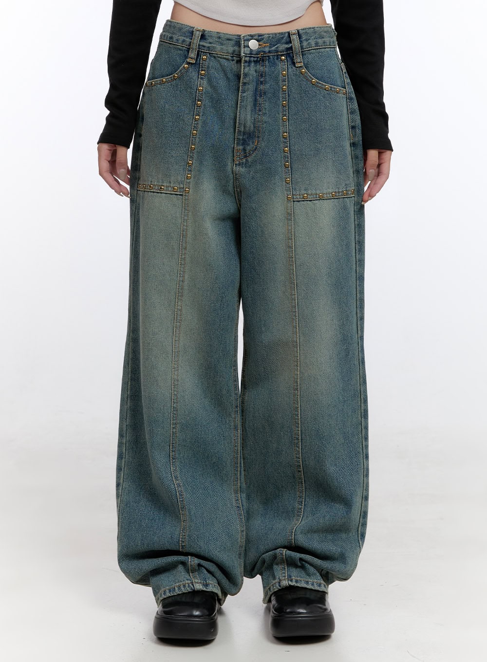 Harper Studded Wide Leg Denim Jeans CO418