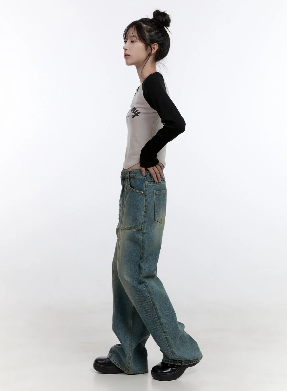 Harper Studded Wide Leg Denim Jeans CO418 - Image 3