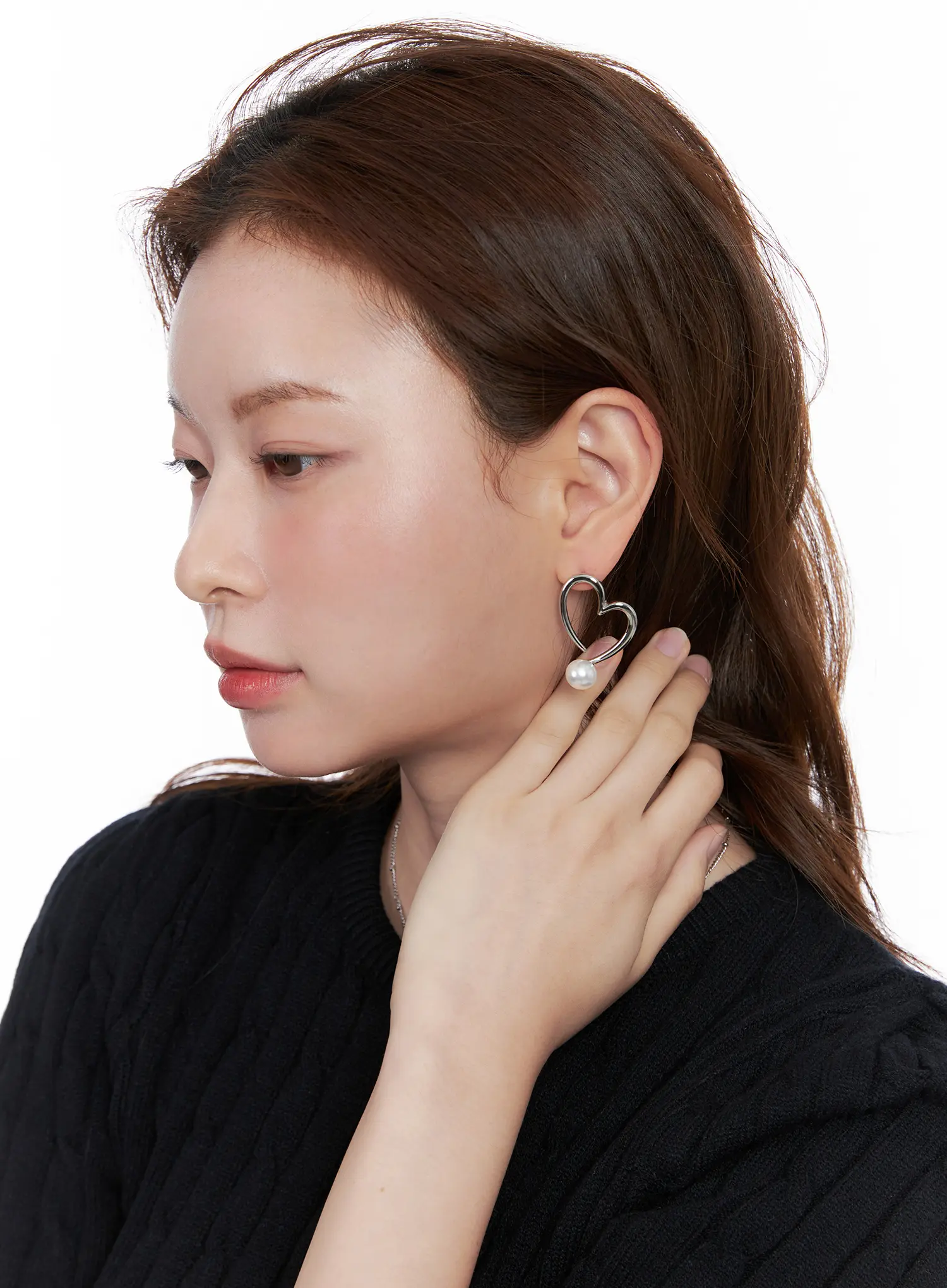 Heart Faux Pearl Drop Earrings CG521 - Image 3