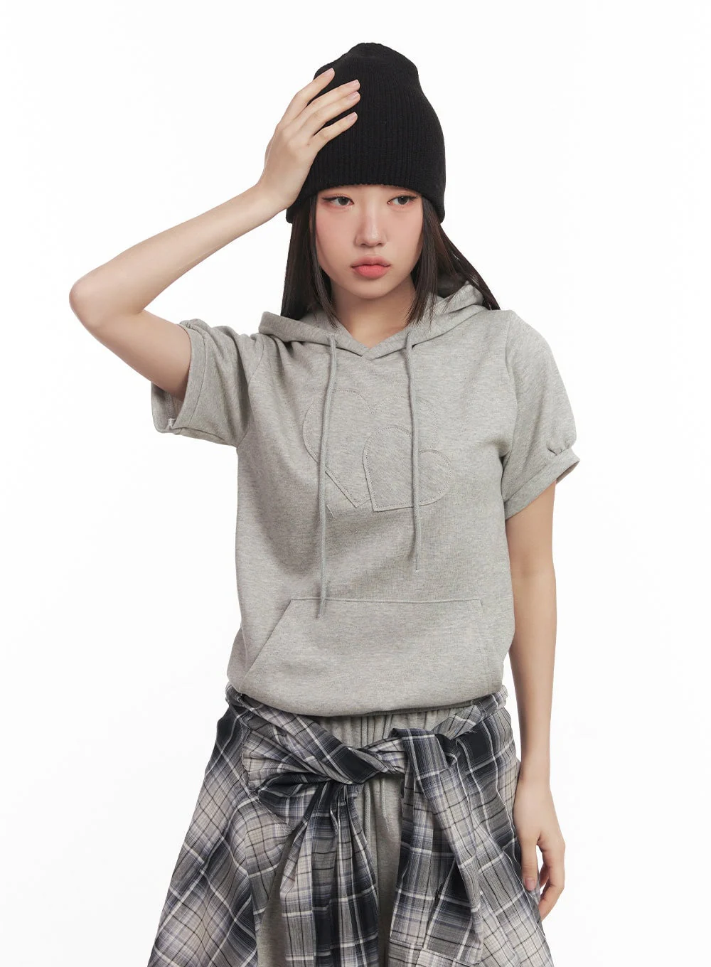 Heart Patched Puff Short-Sleeve Hoodie CM528 - Image 5