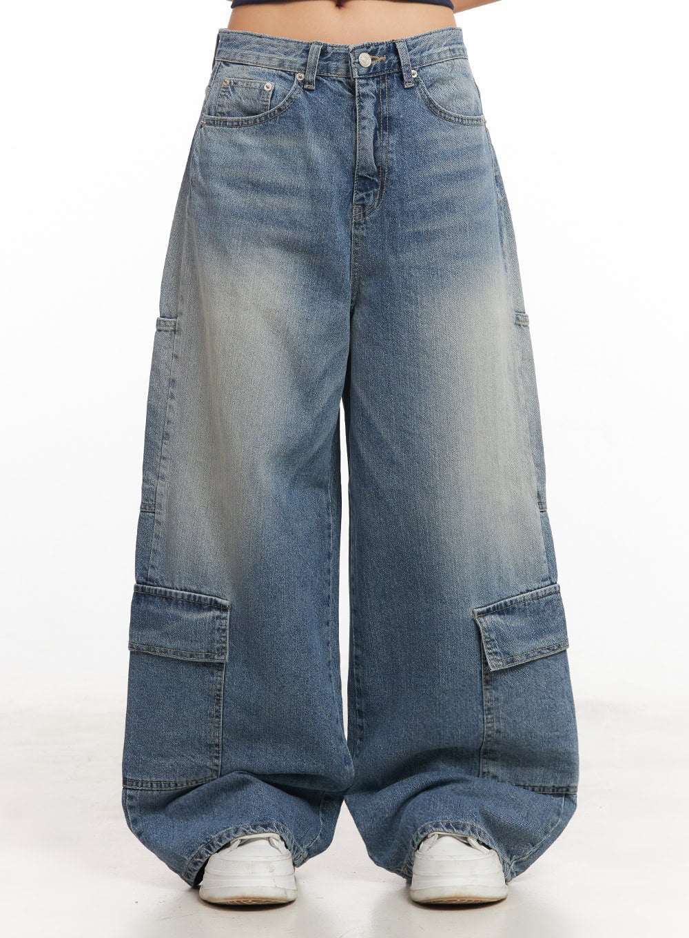 Heather Cargo Washed Wide-Leg Jeans IM528 - Image 5