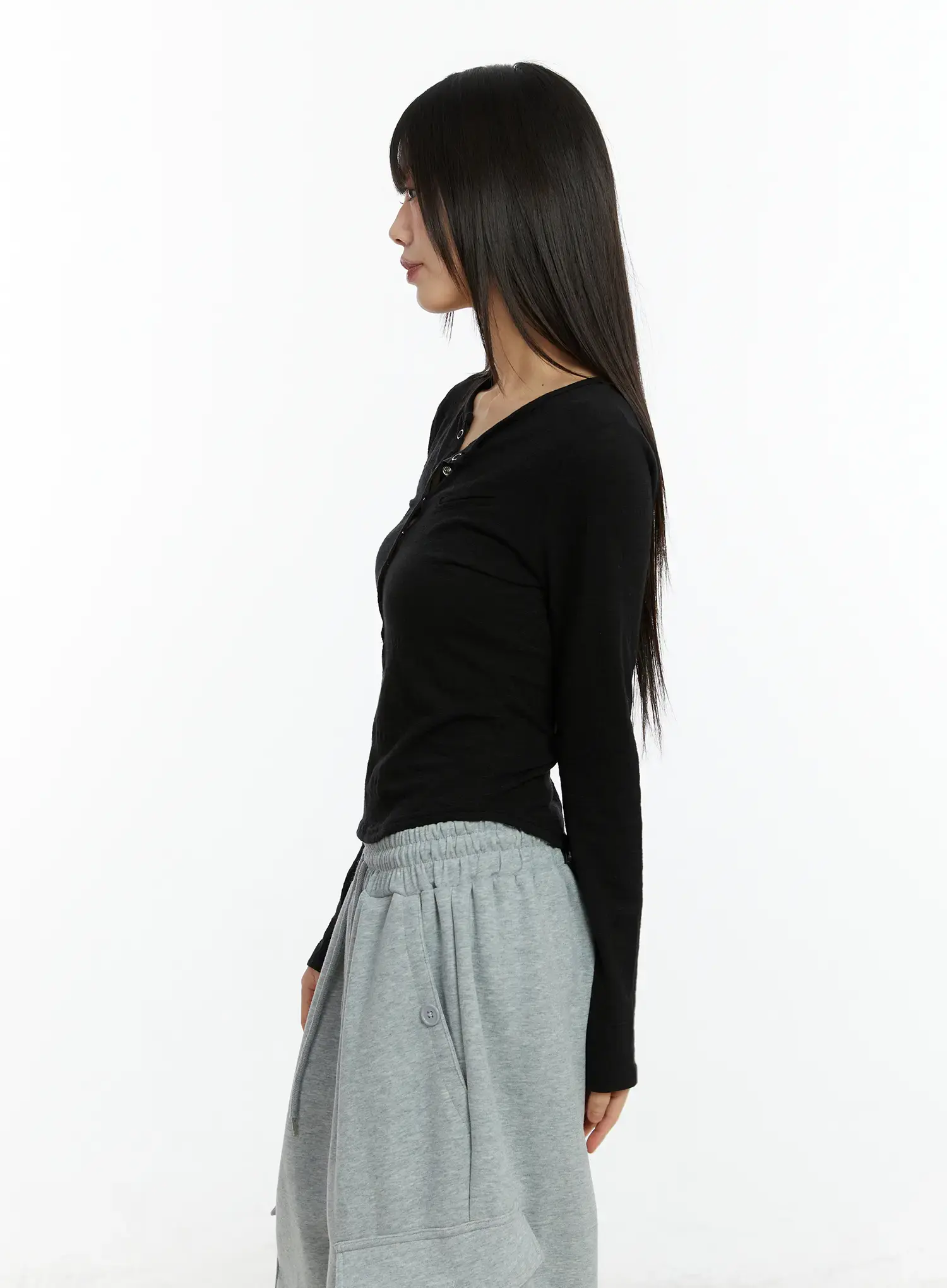 Henley Eyelet Long Sleeve Top CF509 - Image 6