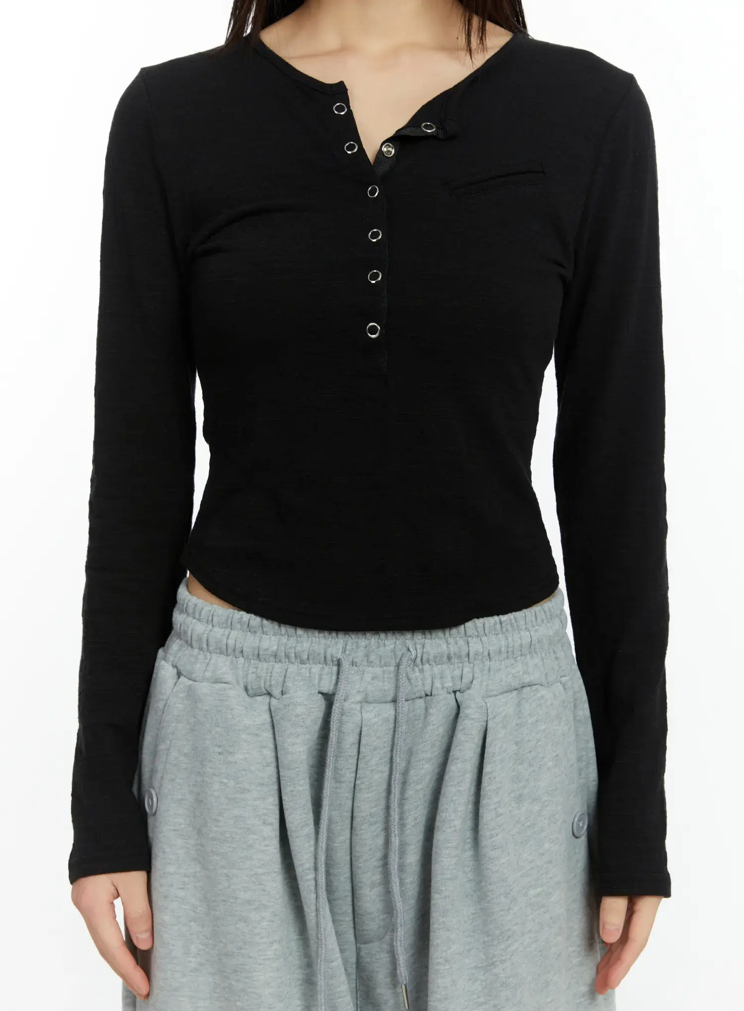 Henley Eyelet Long Sleeve Top CF509 - Image 8