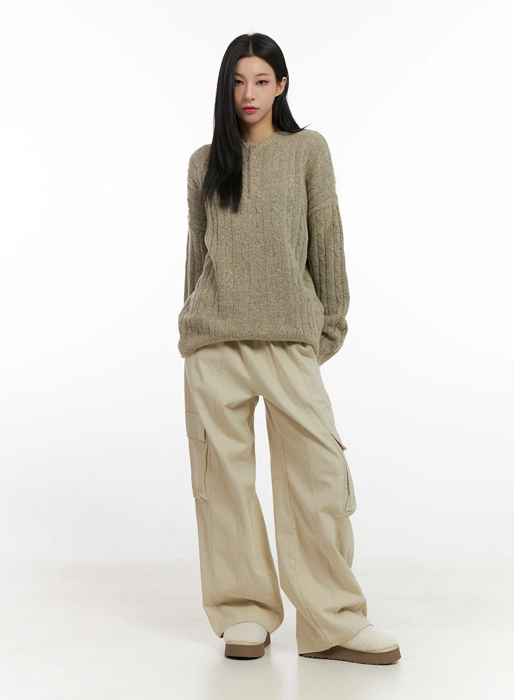 Henley Neck Long Sleeve Sweater CN416 - Image 2