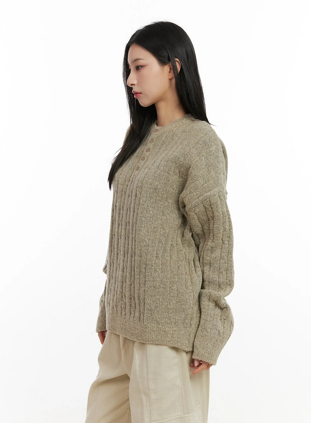 Henley Neck Long Sleeve Sweater CN416 - Image 4