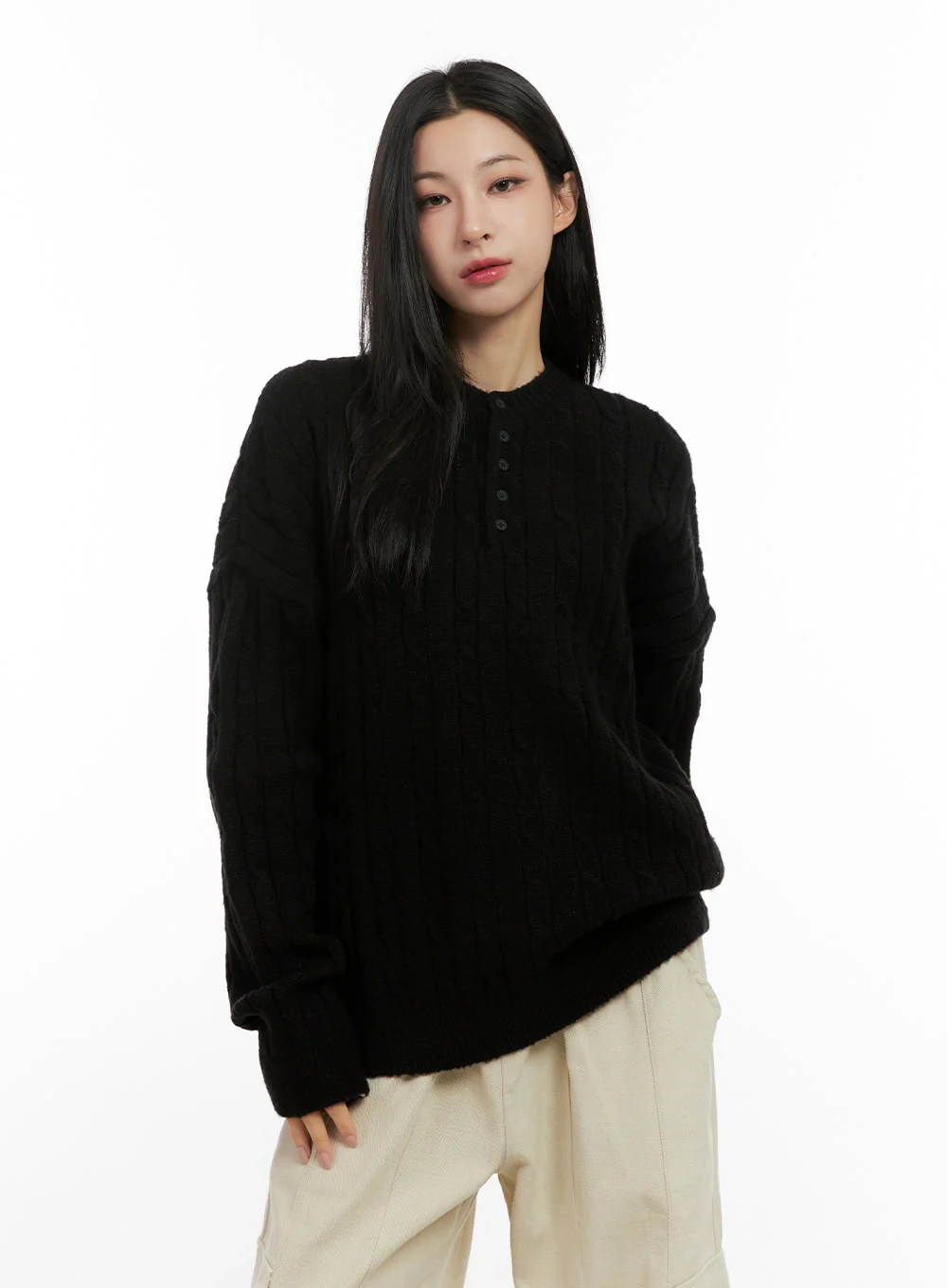 Henley Neck Long Sleeve Sweater CN416 - Image 8