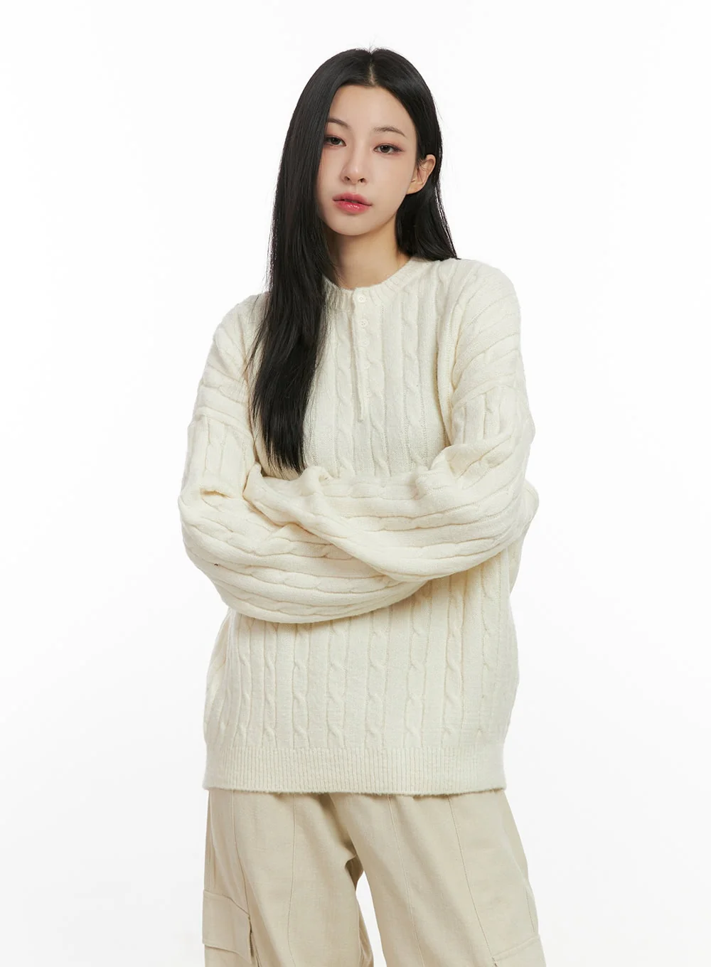 Henley Neck Long Sleeve Sweater CN416 - Image 9