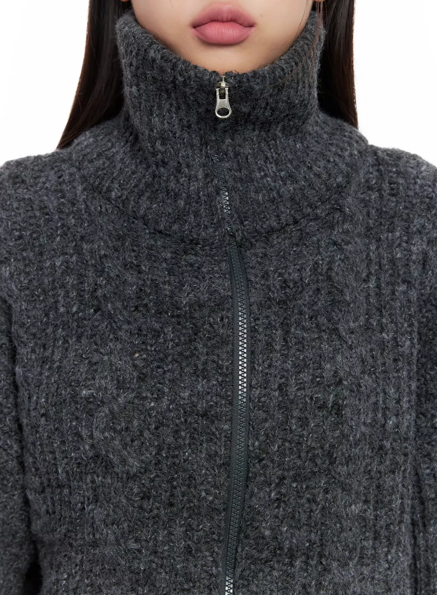 High Neck Chunky Zip Up Sweater IG527 - Image 3