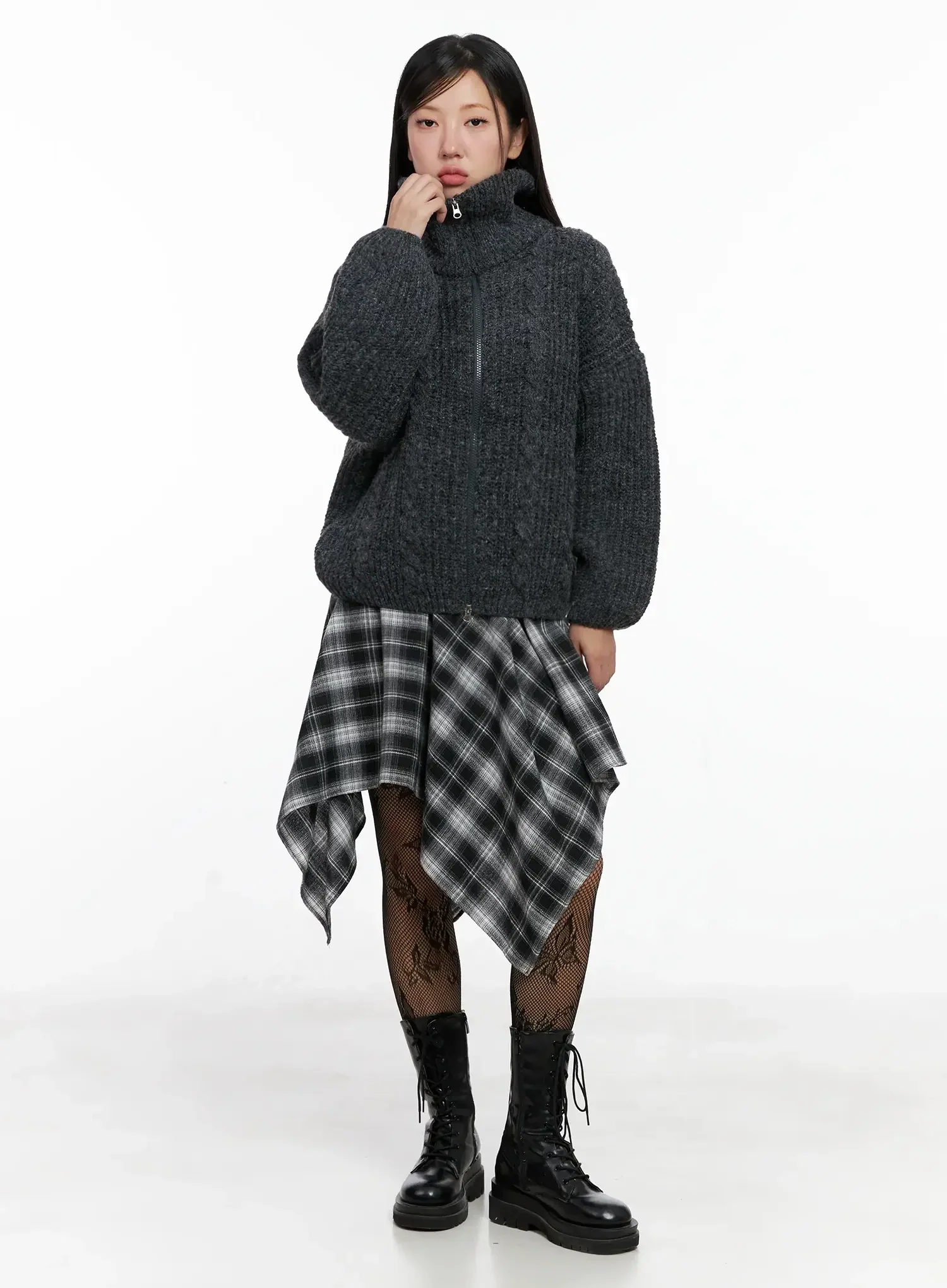 High Neck Chunky Zip Up Sweater IG527 - Image 7