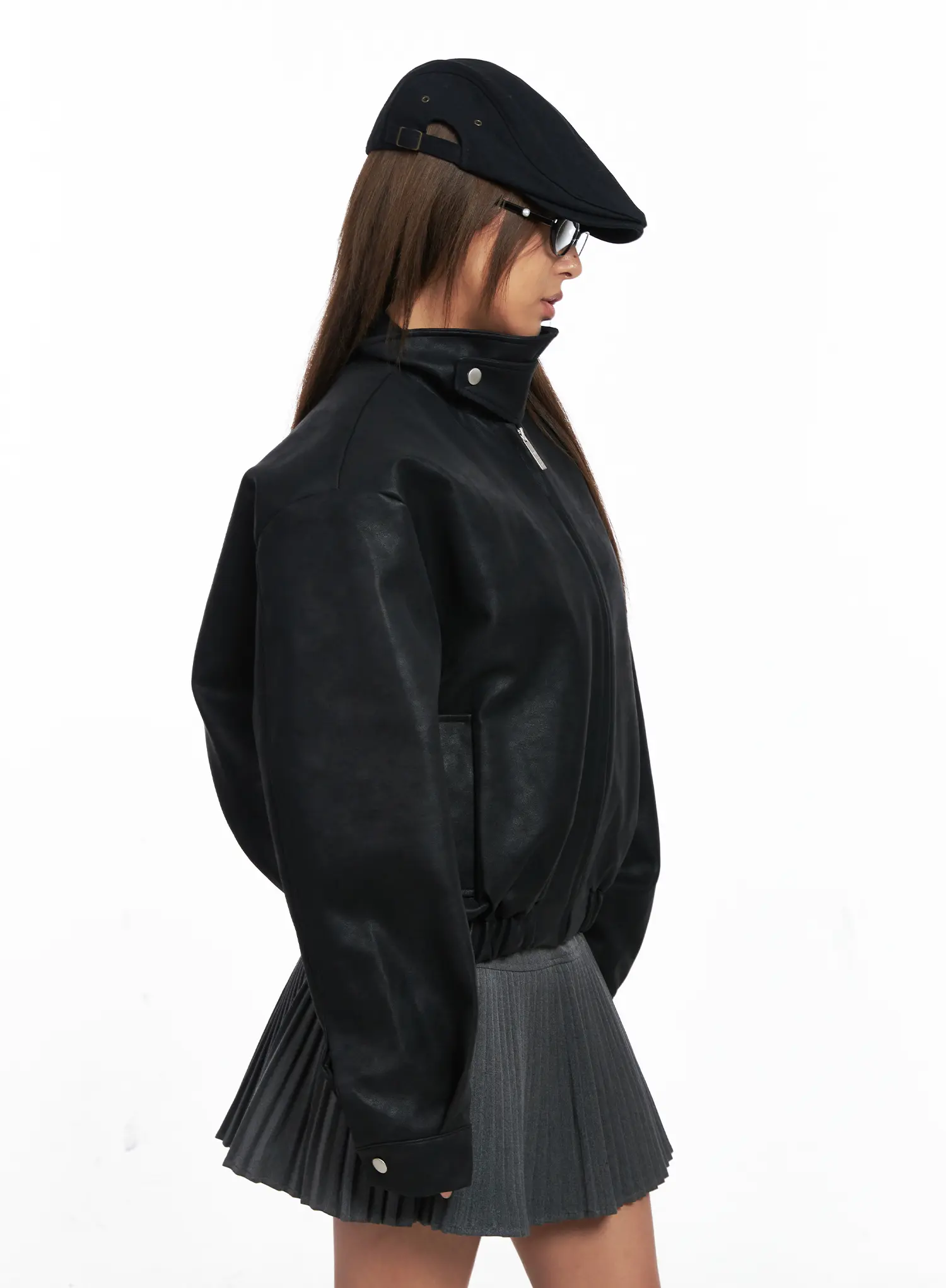High Neck Faux Leather Buttoned Jacket CO510 - Image 4