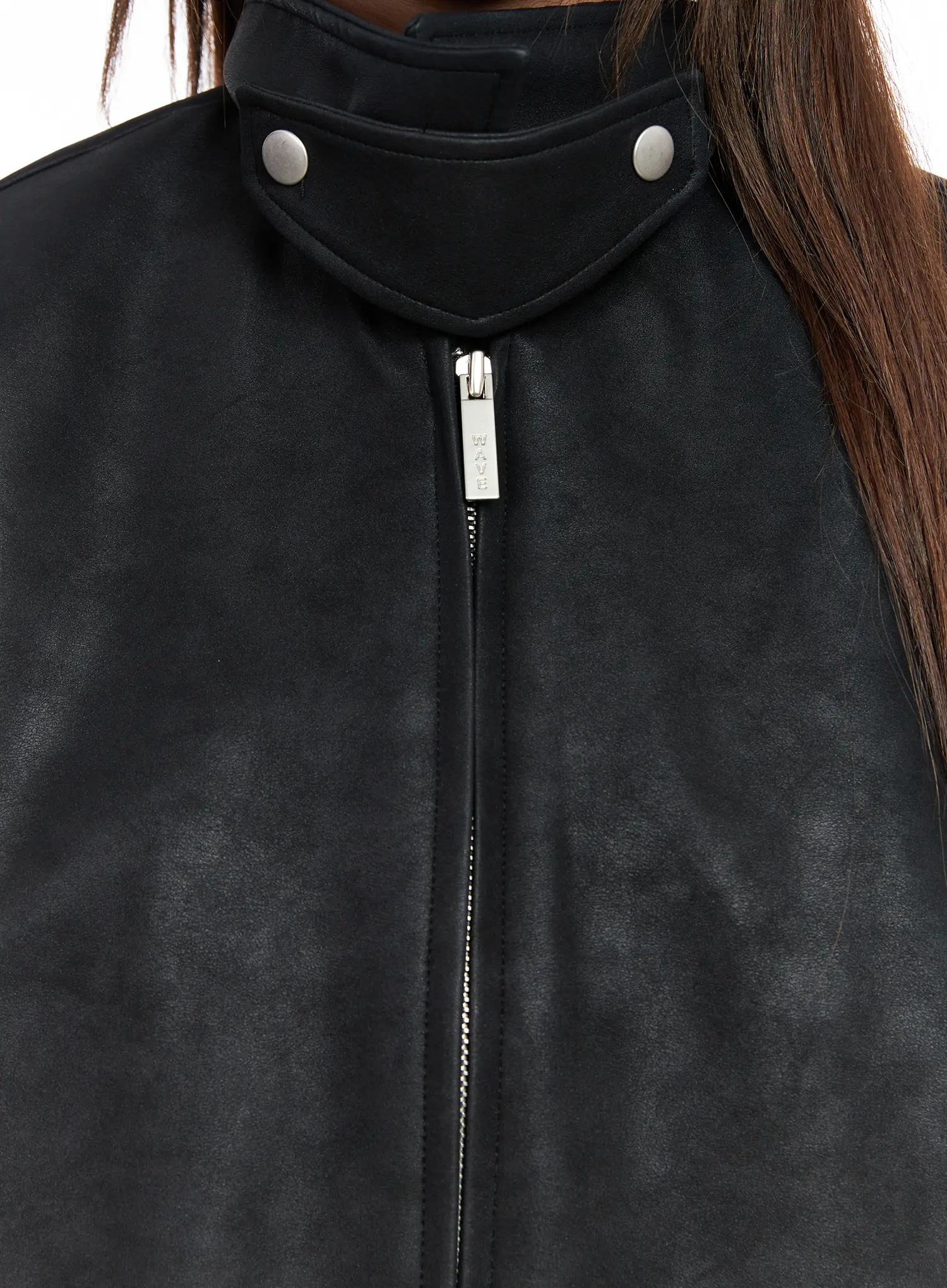 High Neck Faux Leather Buttoned Jacket CO510 - Image 5