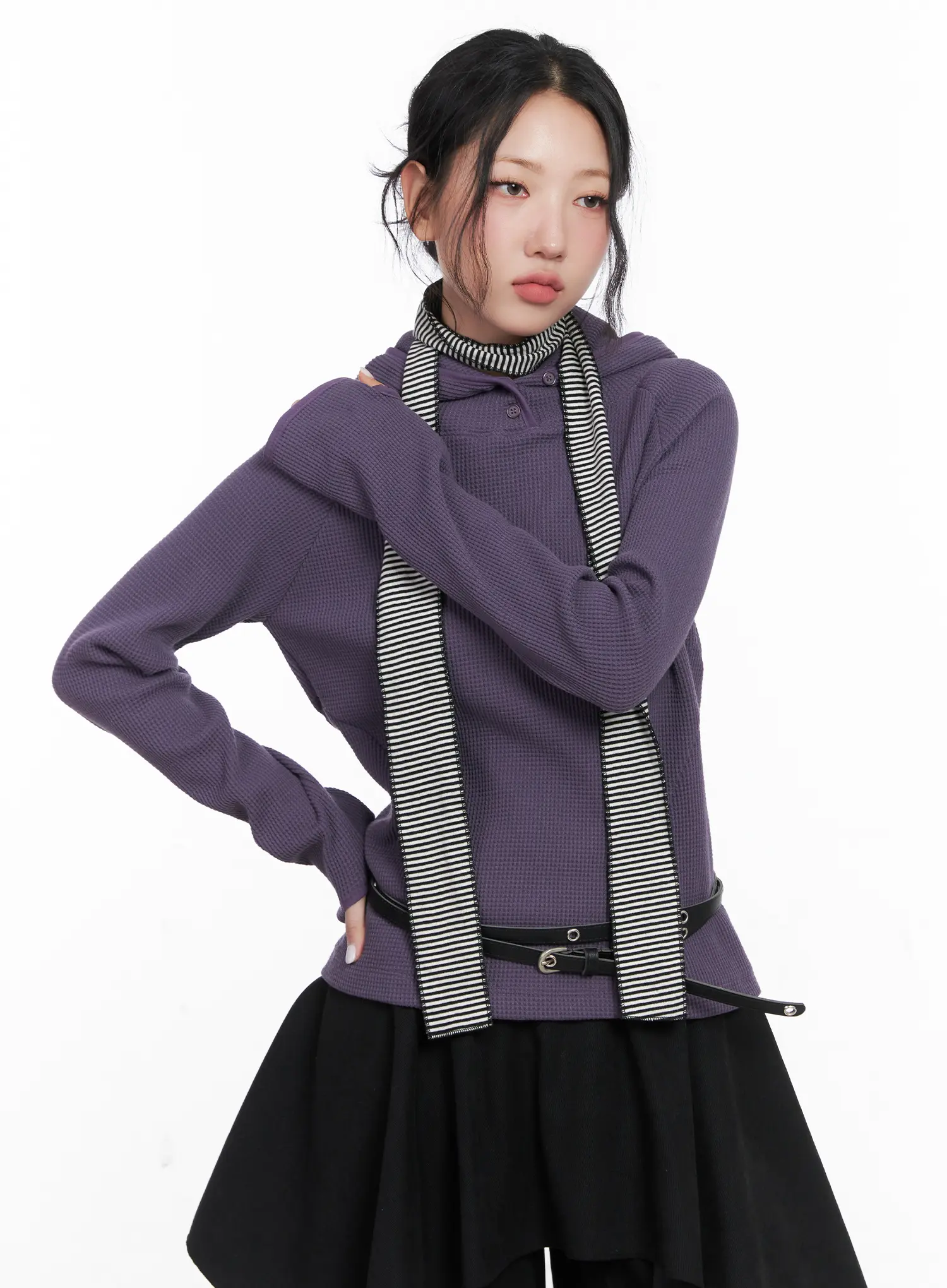 High Neck Layered Hoodie CN514