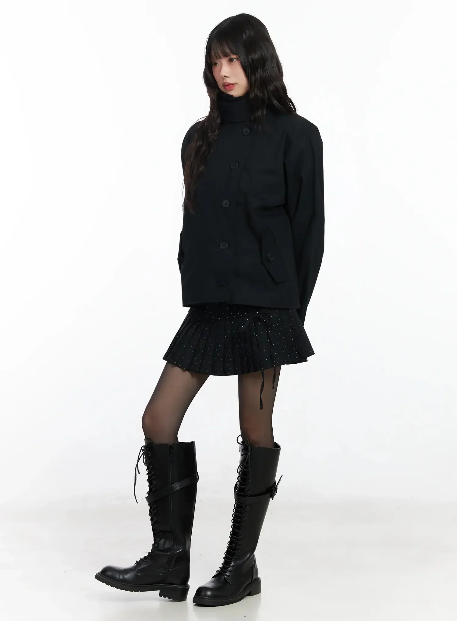 High Neck Short Trench Coat F517 - Image 11