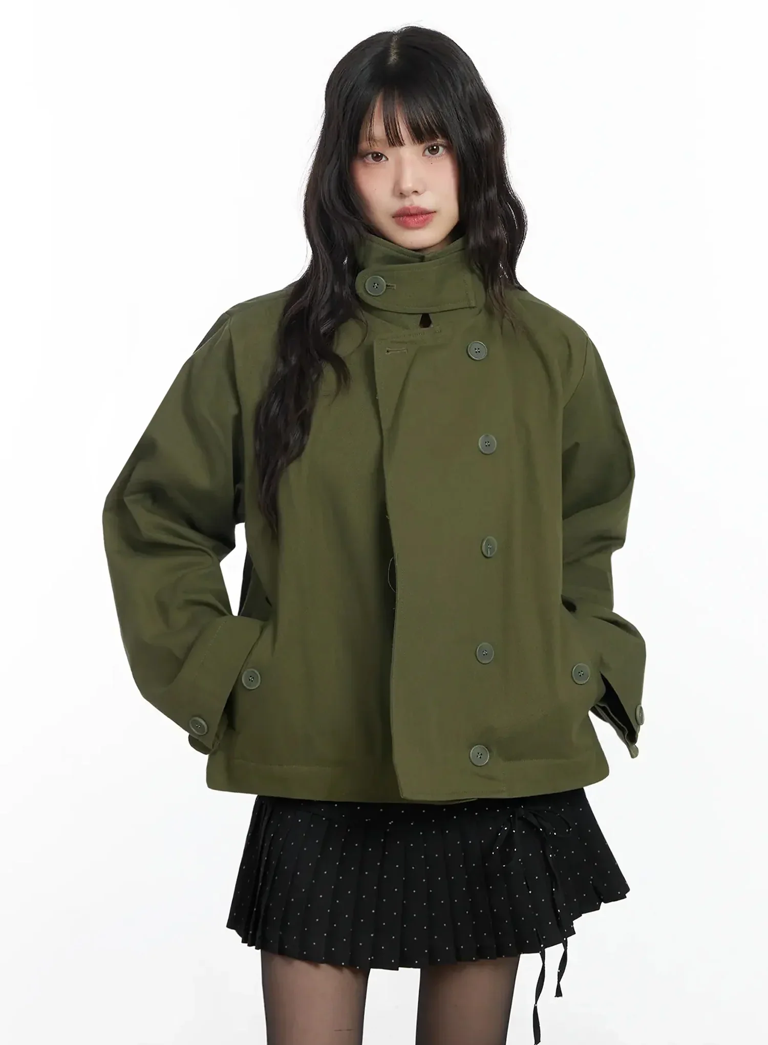 High Neck Short Trench Coat F517 - Image 14