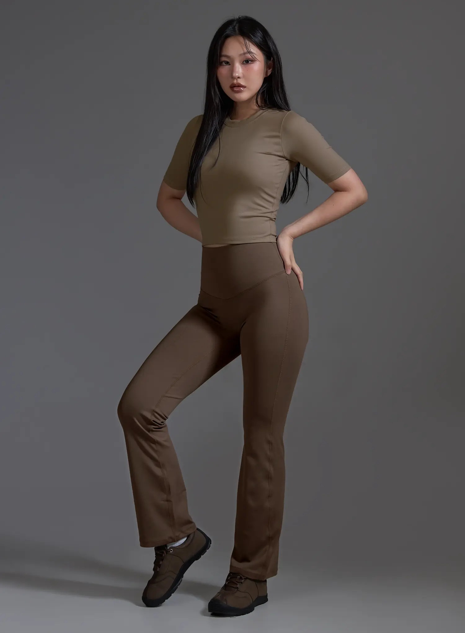High-Waist Bootcut Flare Leggings (Brown) IO517 - Image 3