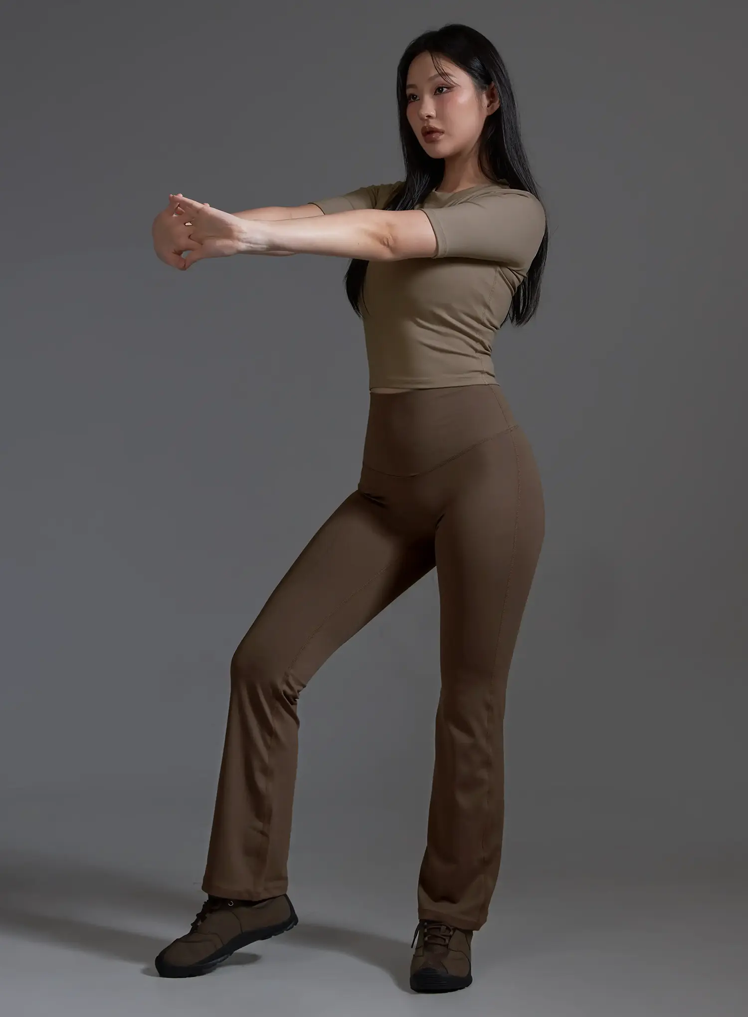 High-Waist Bootcut Flare Leggings (Brown) IO517 - Image 9