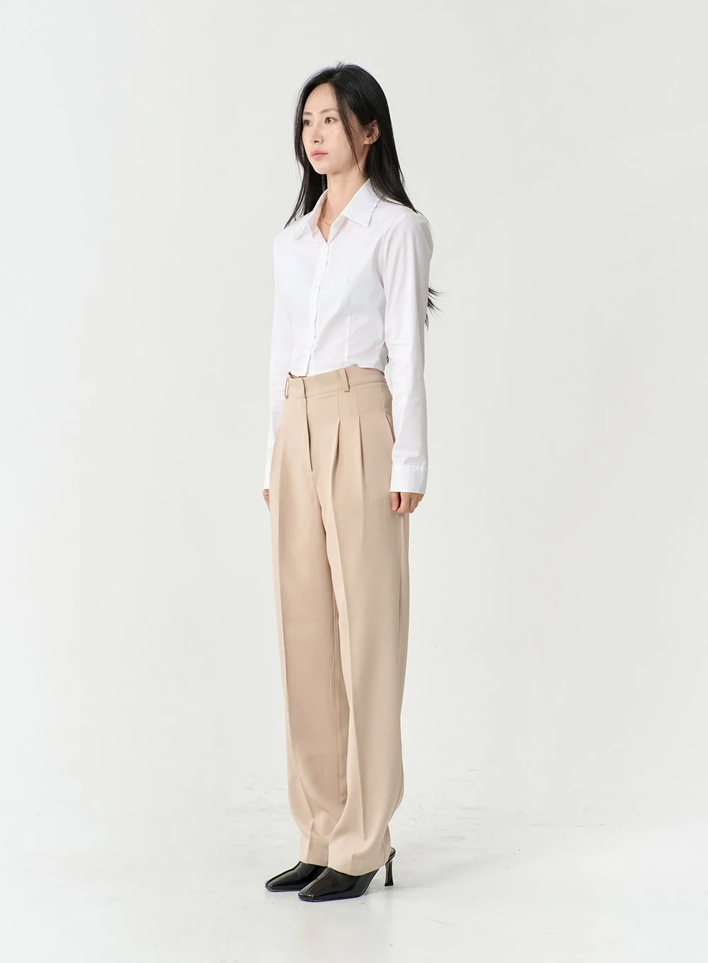 High Waist Pintuck Wide Leg Tailored Pants OS13 - Image 13