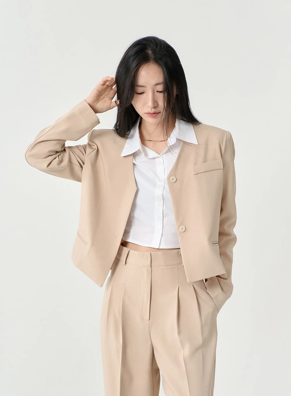 High Waist Pintuck Wide Leg Tailored Pants OS13 - Image 3