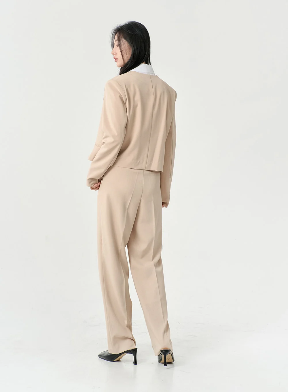 High Waist Pintuck Wide Leg Tailored Pants OS13 - Image 5