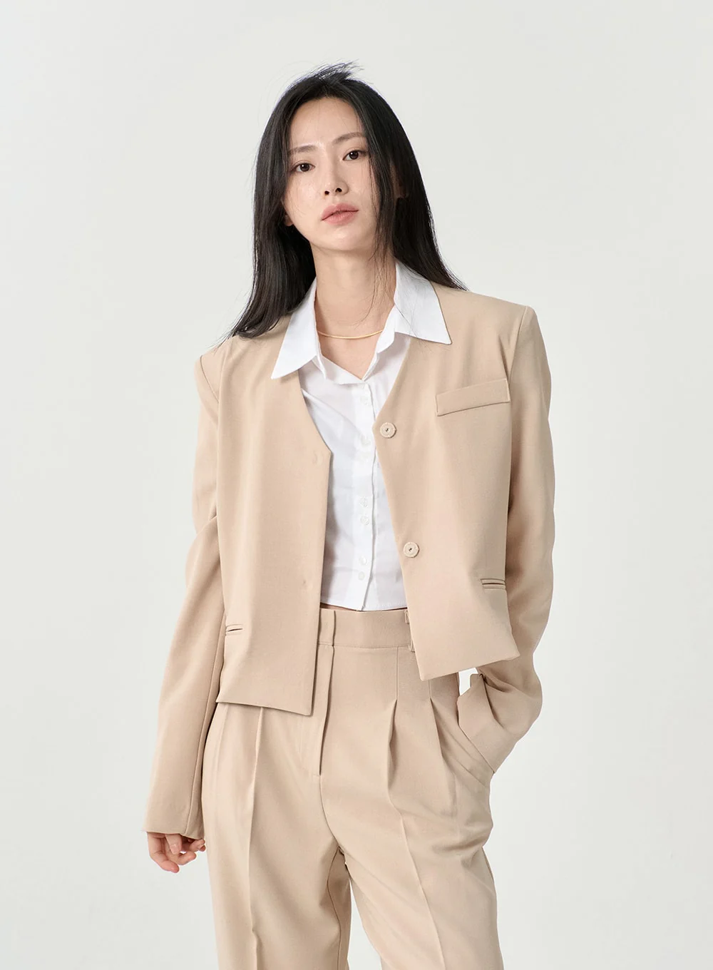 High Waist Pintuck Wide Leg Tailored Pants OS13 - Image 6