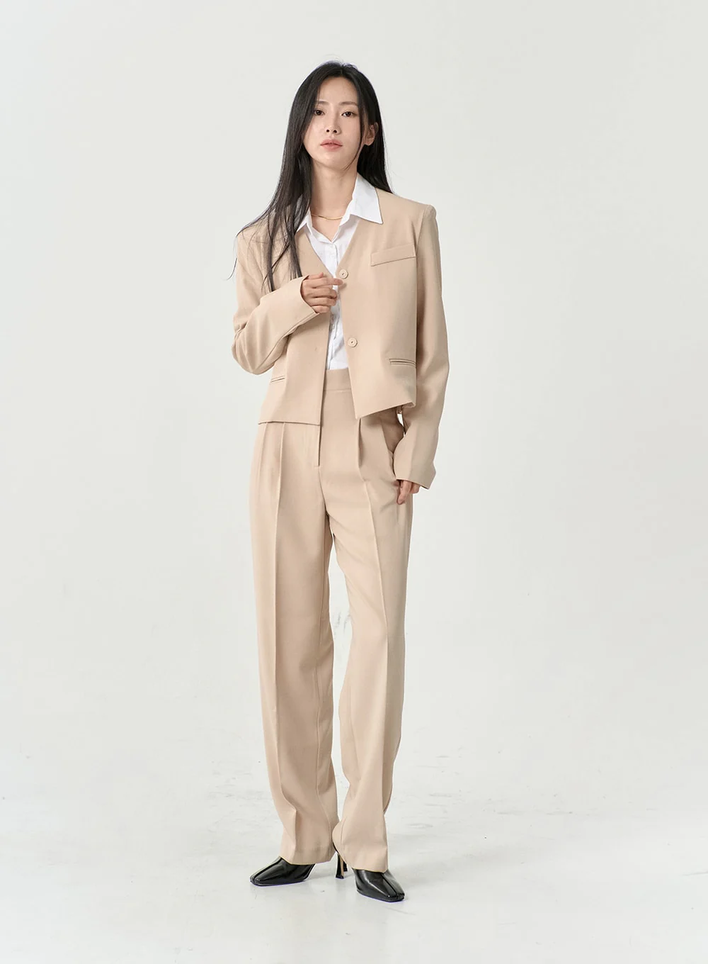 High Waist Pintuck Wide Leg Tailored Pants OS13 - Image 7