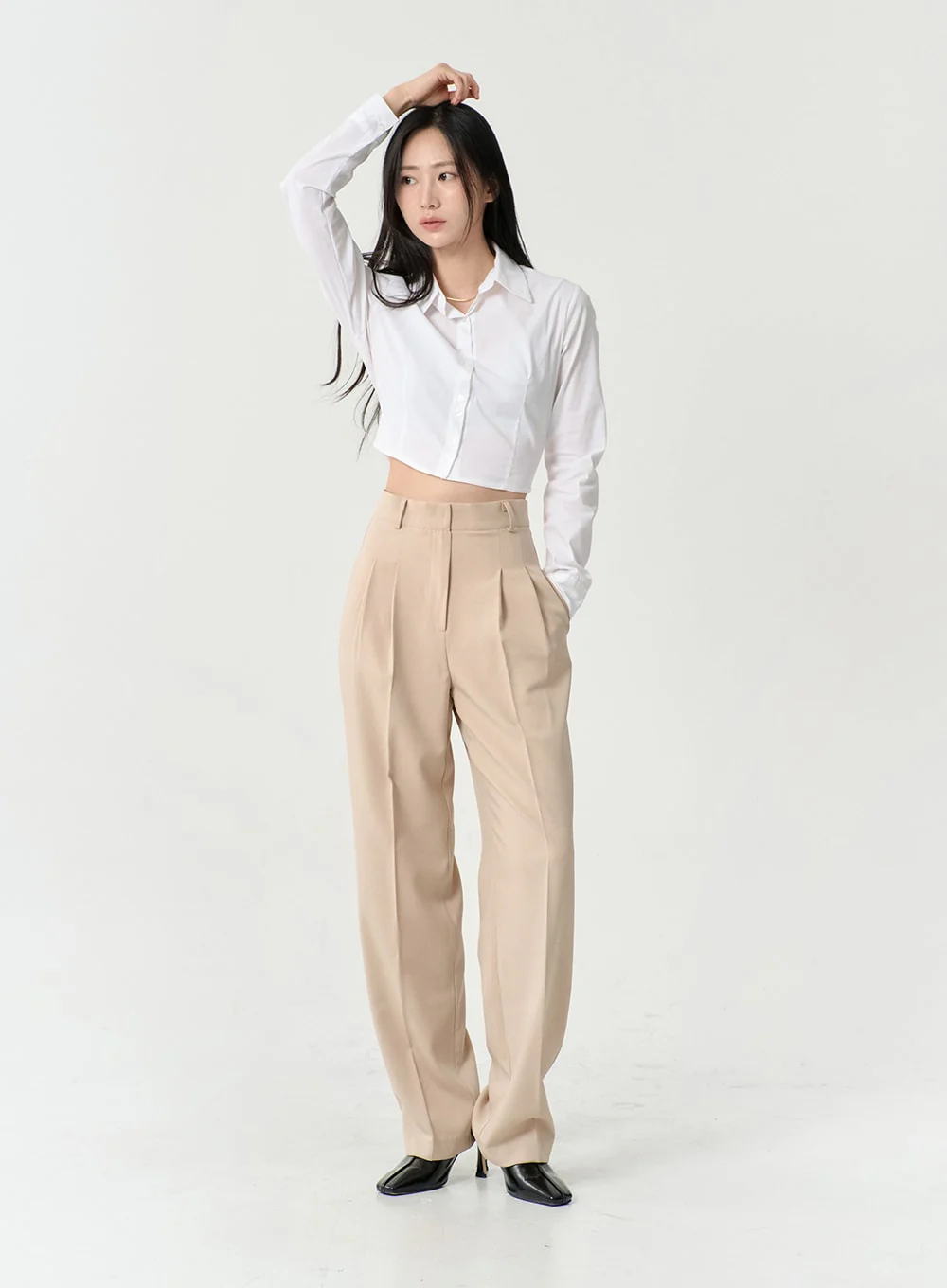 High Waist Pintuck Wide Leg Tailored Pants OS13 - Image 8