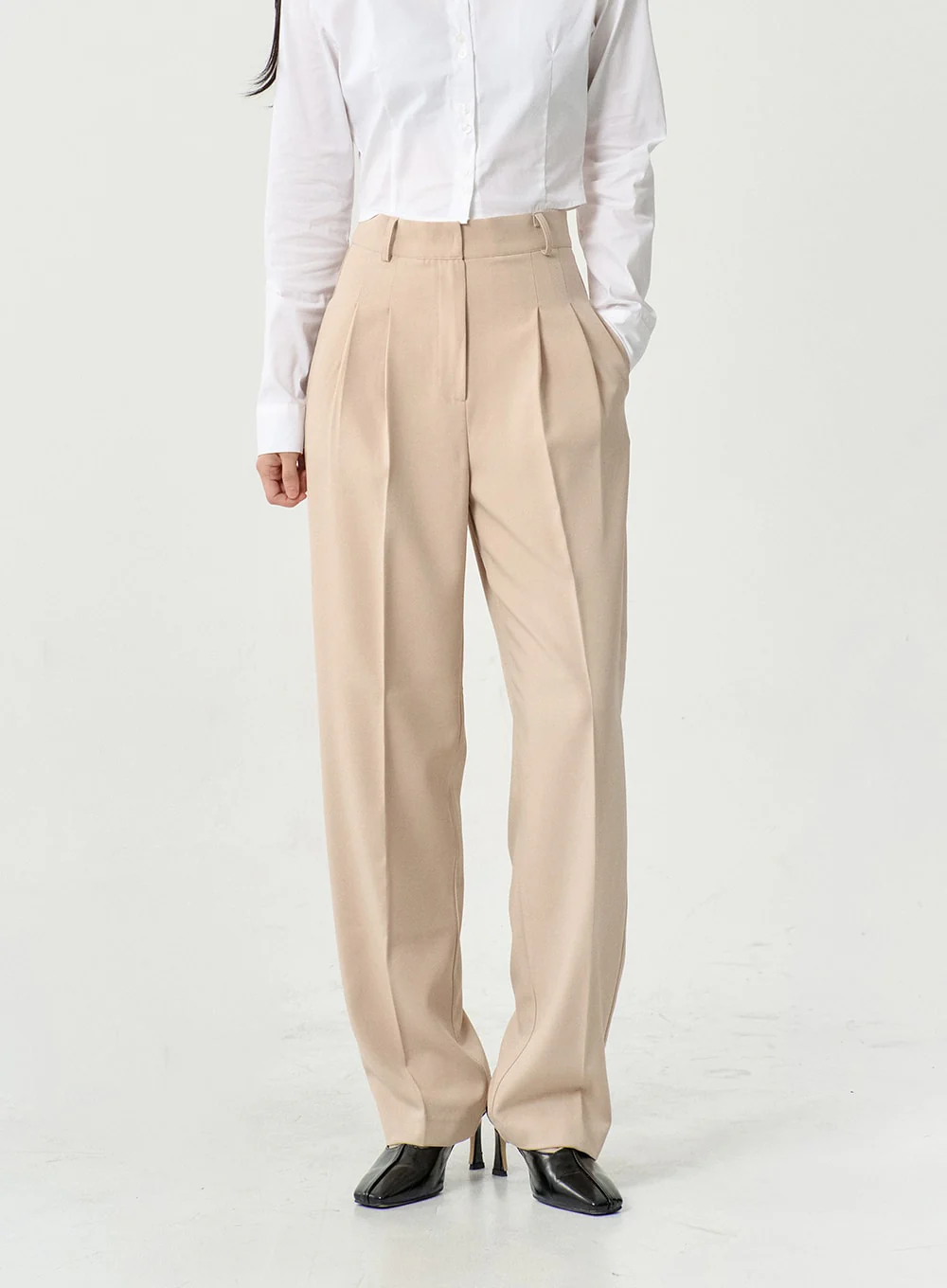 High Waist Pintuck Wide Leg Tailored Pants OS13 - Image 9