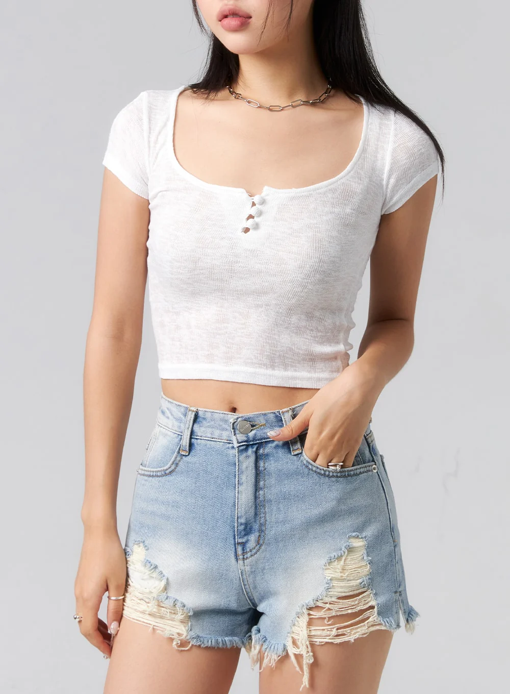 High Waist Ripped Shorts CL319 - Image 11
