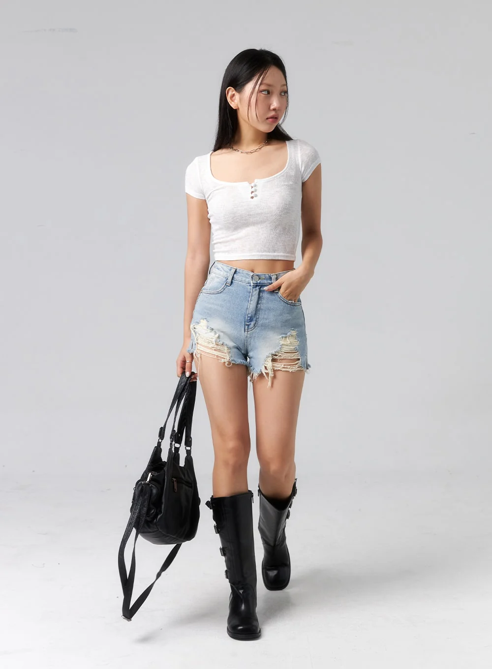 High Waist Ripped Shorts CL319 - Image 13