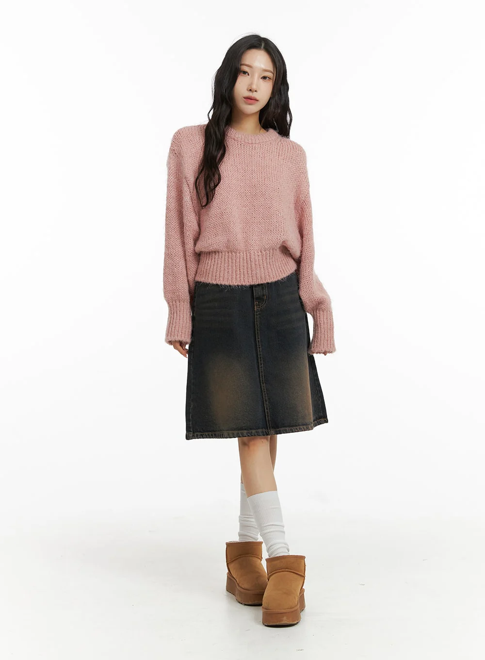 High Waist Solid Denim Mid Skirt CJ409 - Image 2